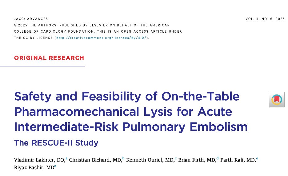 Vladimir Lakhter (@vladlakhter) on Twitter photo Thread/
Very excited to see our RESCUE-II study in print <a href="/JACCJournals/">JACC Journals</a> Advances.
In this study we evaluated bolus-only r-tPA w/o infusion for management of acute intermediate-risk PE. #CardioTwitter #ACCFIT
sciencedirect.com/science/articl… Thread/
Very excited to see our RESCUE-II study in print <a href="/JACCJournals/">JACC Journals</a> Advances.
In this study we evaluated bolus-only r-tPA w/o infusion for management of acute intermediate-risk PE. #CardioTwitter #ACCFIT
sciencedirect.com/science/articl…