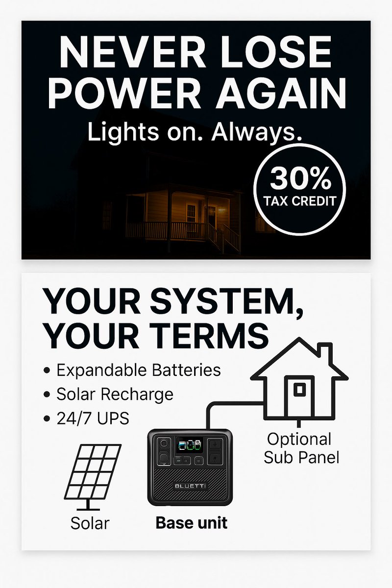 Pokesports88931's tweet photo. Your home. Always on.
Full backup power, off-grid freedom, and a 30% tax credit while it lasts.
Florida homeowners, this is the move
https://t.co/oyPd82Lsci

#HurricanePrep #FloridaHomeowner #EnergyFreedom #SolarBackup #StormReady https://t.co/poo751FcCV
