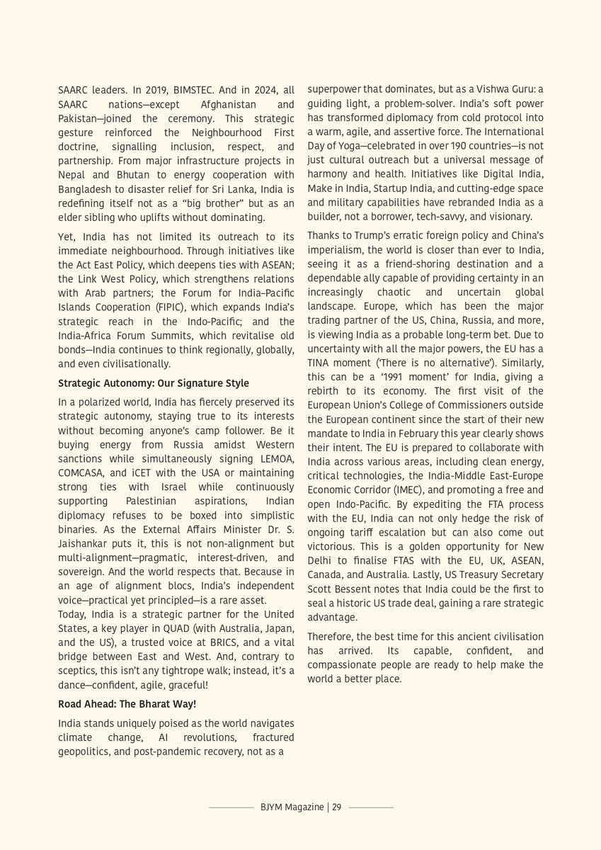Abhinandan Kaul (@abhinandankaul) on Twitter photo Do read my joint article in the <a href="/BJYM/">BJYM</a> Magazineโs May 2025 edition, co-authored with <a href="/MahirBhandari14/">Mahir Bhandari</a>, in which we explore the evolution of Bharat's foreign policy under Hon'ble PM <a href="/narendramodi/">Narendra Modi</a> Ji, anchored in our civilizational ethos and shaped by strategic clarity! ๐ฎ๐ณ Do read my joint article in the <a href="/BJYM/">BJYM</a> Magazineโs May 2025 edition, co-authored with <a href="/MahirBhandari14/">Mahir Bhandari</a>, in which we explore the evolution of Bharat's foreign policy under Hon'ble PM <a href="/narendramodi/">Narendra Modi</a> Ji, anchored in our civilizational ethos and shaped by strategic clarity! ๐ฎ๐ณ