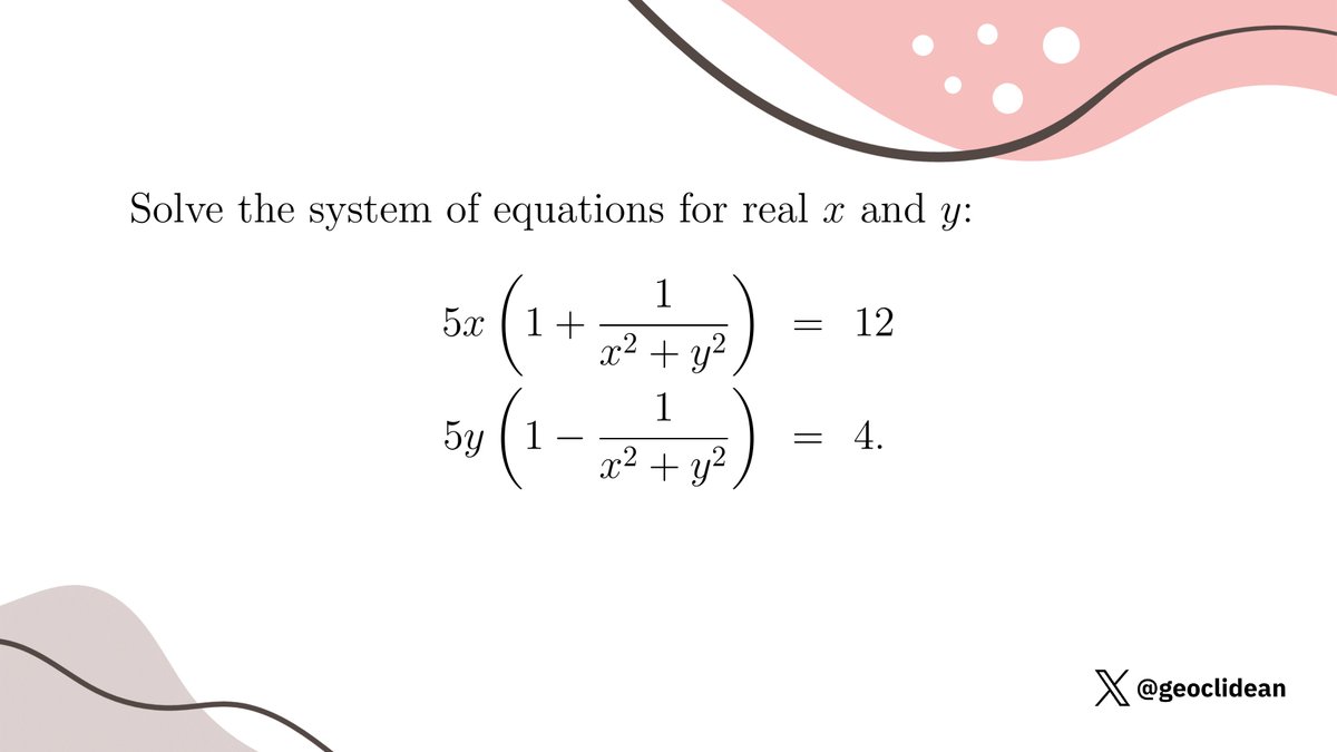 geoclidean's tweet photo. Solve the system
#Quadratics #Algebra #SystemOfEquations #ComplexNumbers https://t.co/1prvd8nOnS