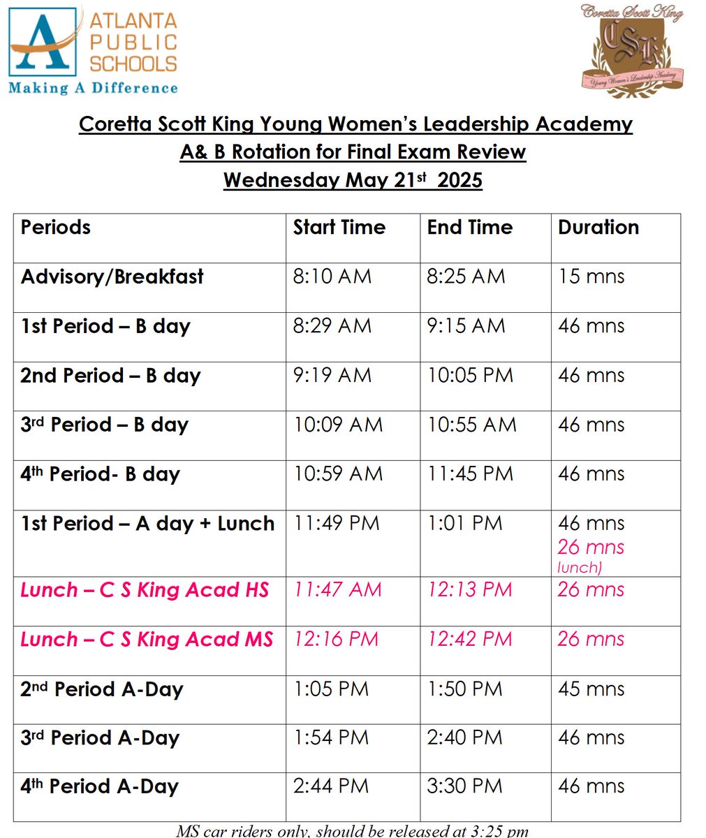 Schedule for 5/21/2025