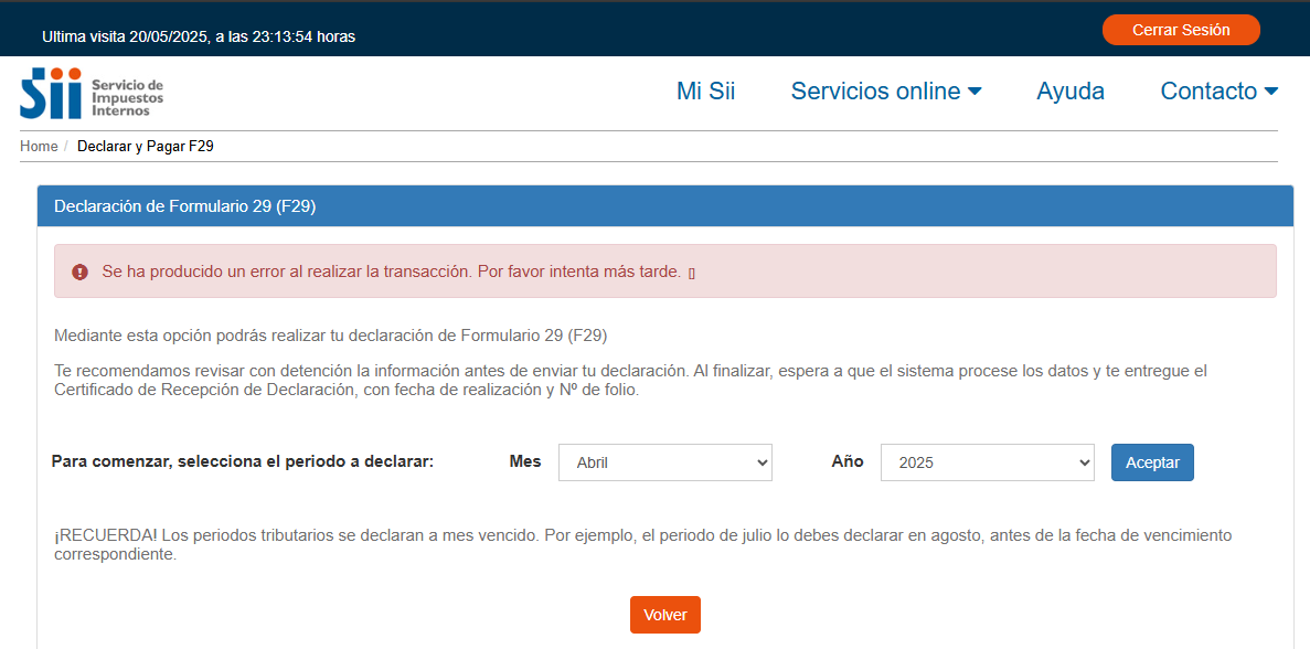 ggonzalez_ar's tweet photo. @SII_Chile Hola @SII_Chile, desde las 23 h. que no es posible pagar #F29 y no pagaré multa por su vulnerabilidad. Ojalá exista solución. https://t.co/N7wuDxIQsW