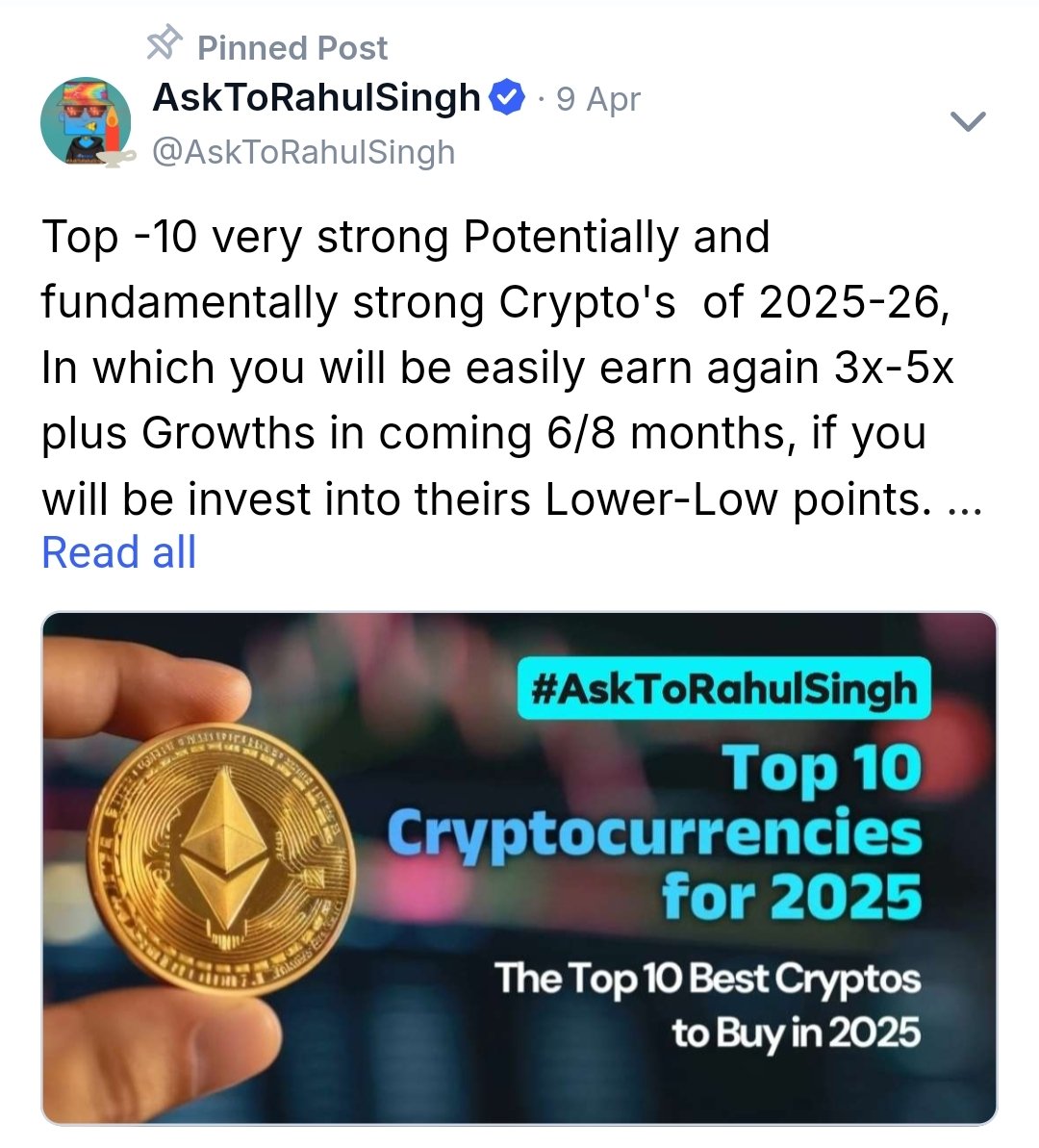AskToRahulSingh's tweet photo. Next #Bullish #Gems Tokens..

Must Save &amp; #HODL into your portfolio under 2025-2026 market growth, to earn potentially very big before upcoming #BearishZone.

Also, follow me on #CMC too...
https://t.co/7s0cL0RmXd https://t.co/D1n5zgI9cO
