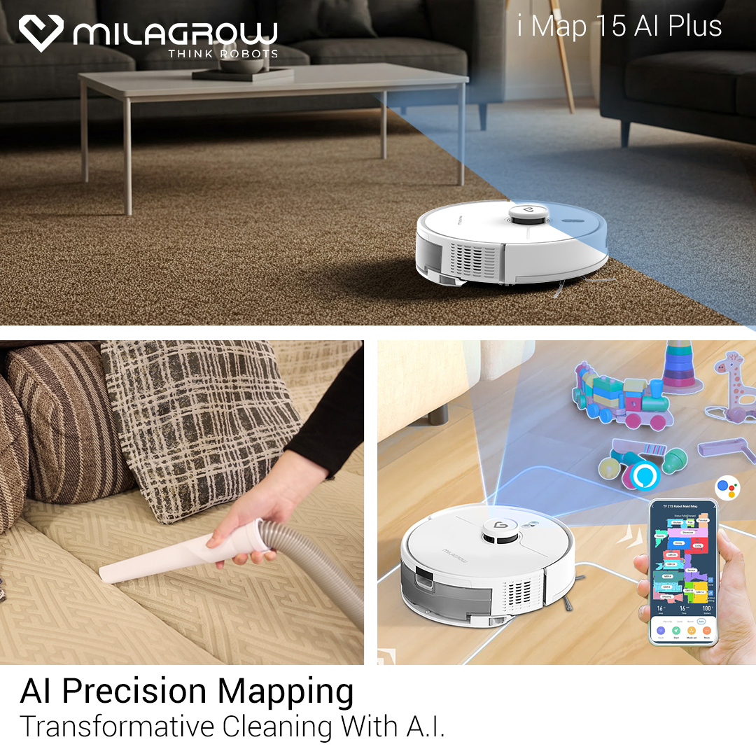 MilagrowRobots's tweet image. Transform your everyday with AI from mapping to mobility, the iMap 15 AI Plus redefines intelligent robotics. Tech just got personal. 🚀
Shop Now: zurl.co/a5A9o

#Milagrow #ConvertibleRobot #RobotVacuumCleaner #robotVacuum #RoboticVacuum #BestRobotVacuumCleaner