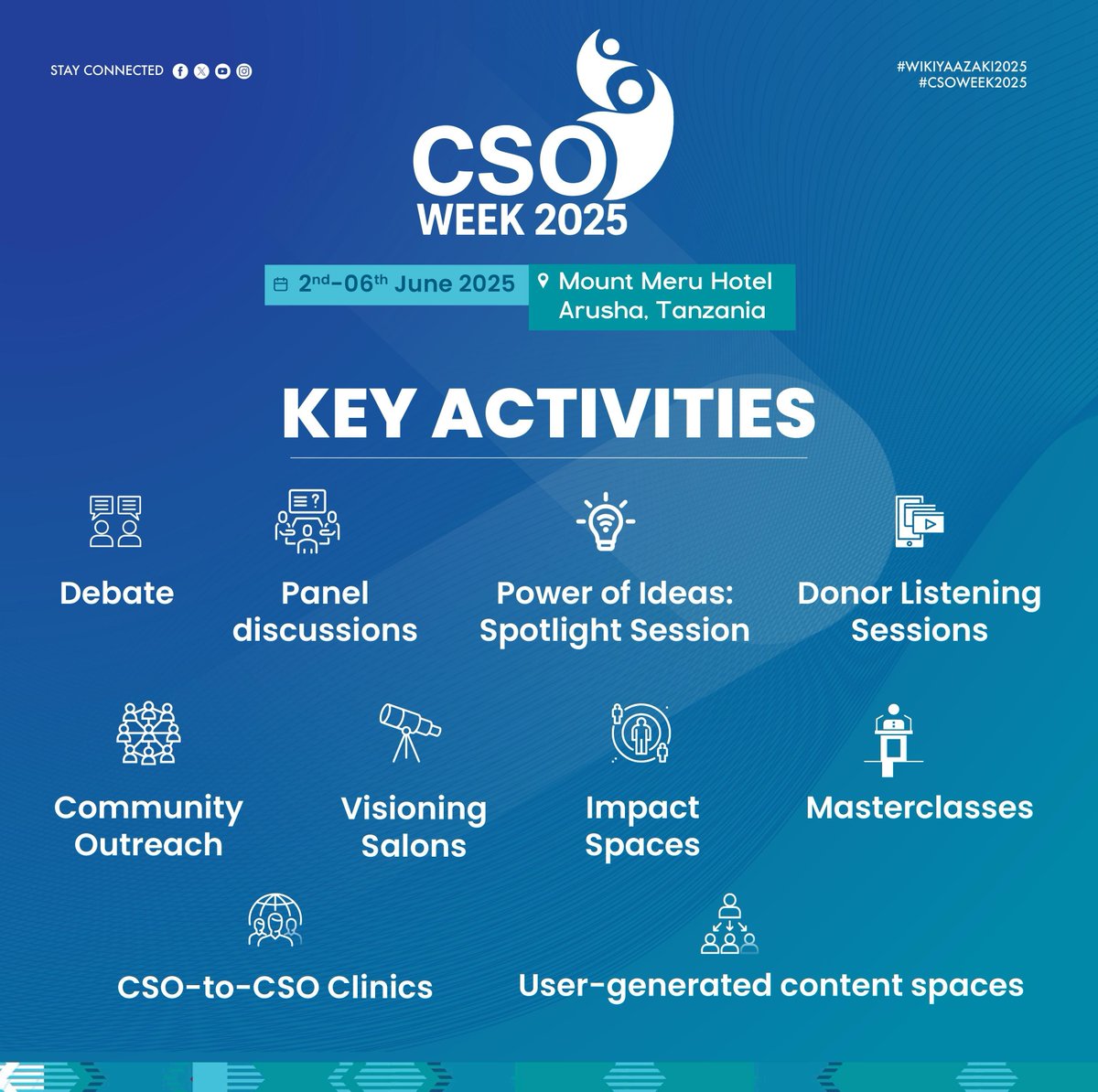 #CSOWeek2025 will bring together a diverse range of stakeholders, including CSOs, government entities, private sector actors, &amp; international partners, to explore transformative pathways for Tanzania’s future . 

Among the key activities lined up are; debates, panel discussions,