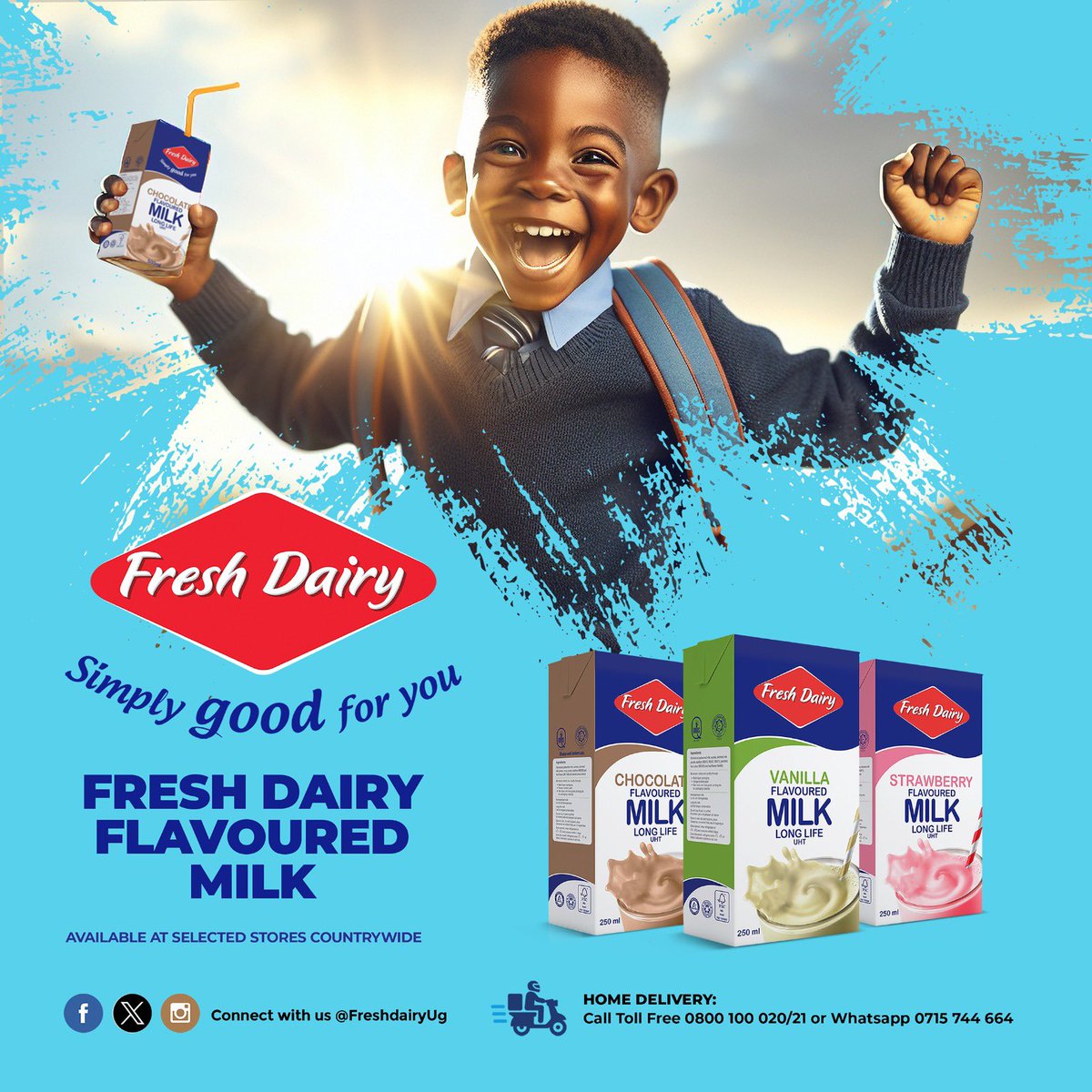 It’s #backtoschool season again and it’s time to keep a #healthysnack close by for the little ones to keep rejuvenated &amp;hydrated.

✅#FreshDairy flavoured milk comes in 3 flavours - strawberry, vanilla &amp;chocolate, 12 &amp; 24 pack sizes.
📲For orders, call 0800 100 020/21 <a href="/DDAUganda/">Dairy Development Authority</a>