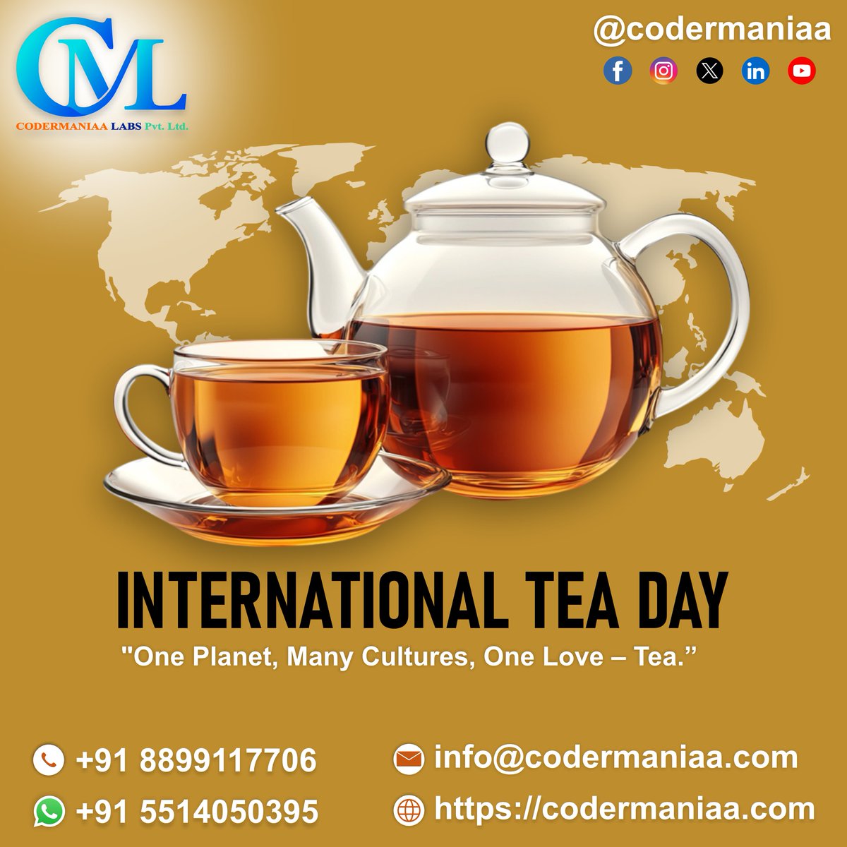 coder_maniaa's tweet photo. "One Planet, Many Cultures, One Love – Tea." 🍃

Join us in celebrating the universal love for tea that connects people across the globe!
Take a moment today to sip, share, and enjoy the warmth of your favorite cup. ❤️

#InternationalTeaDay #TeaLovers #TeaCulture #Codermaniaa #GlobalCelebration #OneLoveTea

📧 info@codermaniaa.com
📞 +91 8899117706 
Whatsapp: +91 5514050395
🔗 https://t.co/8eFC1xgxG2