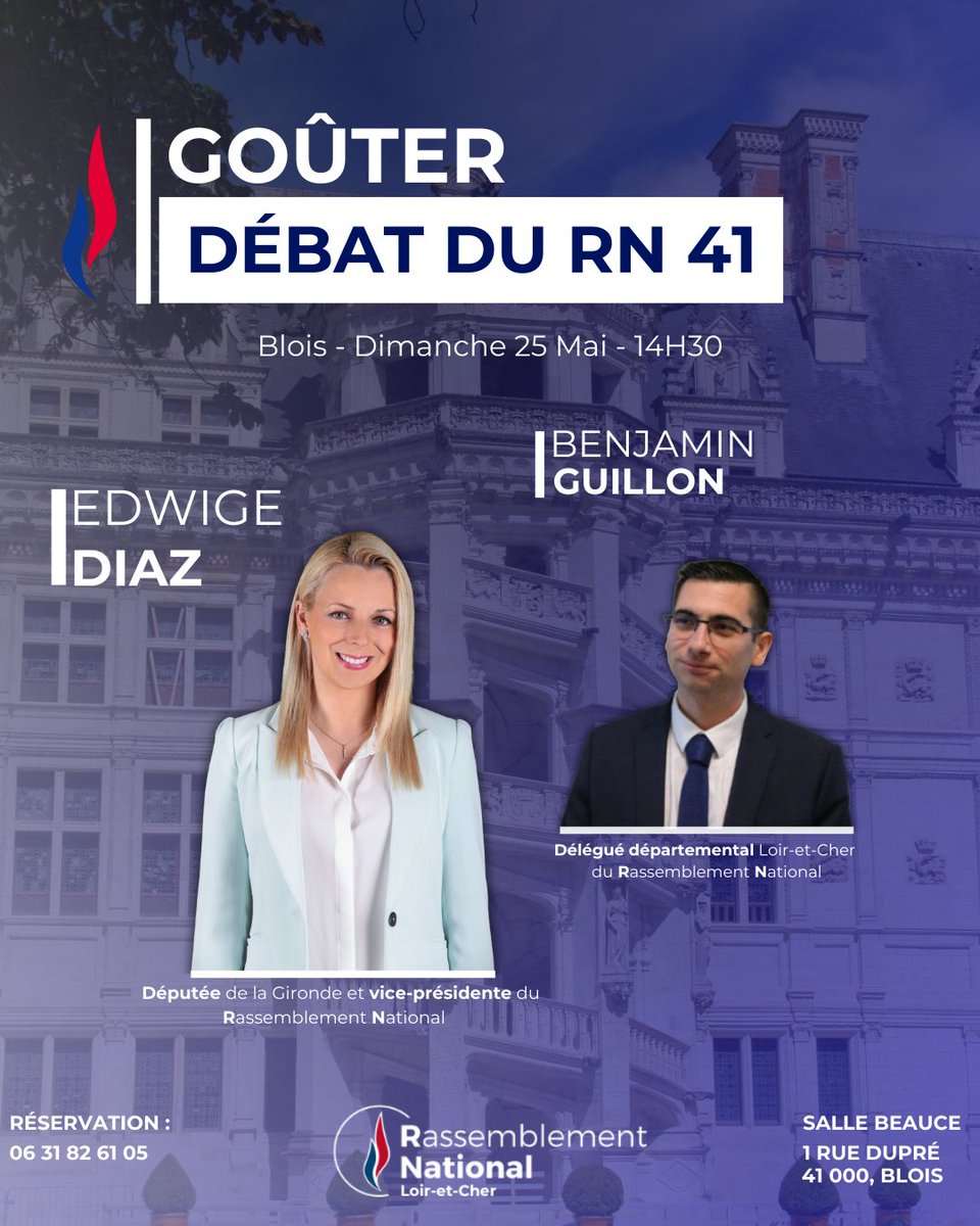 BenjaminGrn41's tweet photo. Le 41 se mobilise !
Dimanche 25 mai à 14h30, goûter-débat avec @diaz_edwige, vice-présidente du Rassemblement National.
Face à l’abandon des territoires, faisons bloc.
Le terrain, les idées, l’action : c’est maintenant !
#RN41 #DébatRN #municipales2026 #RassemblementNational https://t.co/uVYdboWQzt