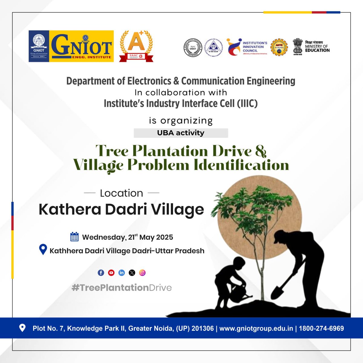 GNIOTCollege's tweet photo. UBA Activity – Tree Plantation & Village Survey
🗓️ 21st May 2025 | 📍 Kathera Dadri, UP
By ECE Dept. & IIIC
🌳 Promote sustainability
🔍 Identify village issues
#Plantae #UBA #IIIC #Green_Environment https://t.co/spPMFEIfcj