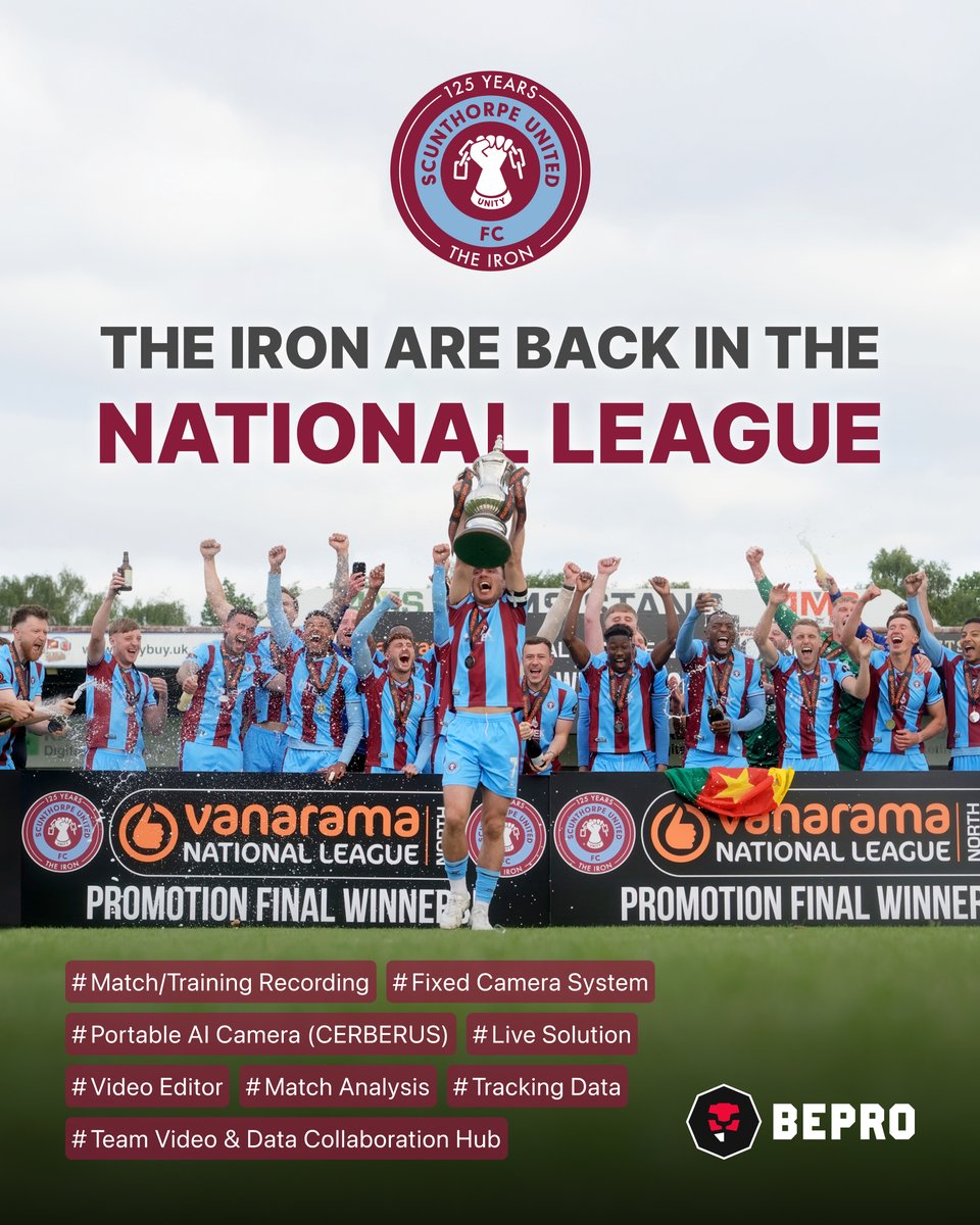 Scunthorpe United, back in the National League! 🎉
<a href="/SUFCOfficial/">Scunthorpe United FC</a> 

A 2-1 extra-time win over Chester!

After years of relegation struggles, The Iron return — and just in time for their 125th anniversary!

BEPRO is so proud to support them 💪
Congrats!

👉 bepro.ai