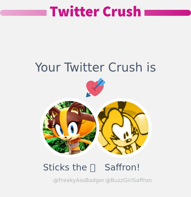 Mein Twitter Verknallt ist: <a href="/BuzzGirlSaffron/">Saffron!</a>

➡️ infinityweet.me/secret-crush?l…