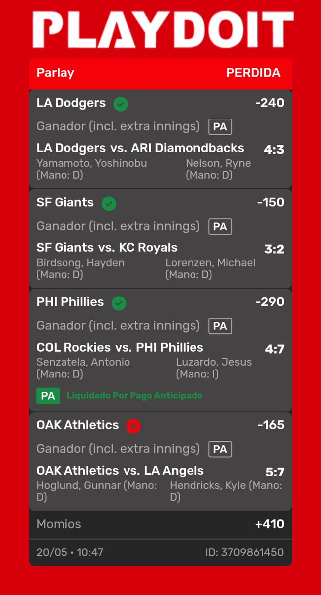 Día semi perfecto, hoy Athletics nos quitó la gloria 3/4 ✅🫡⚾