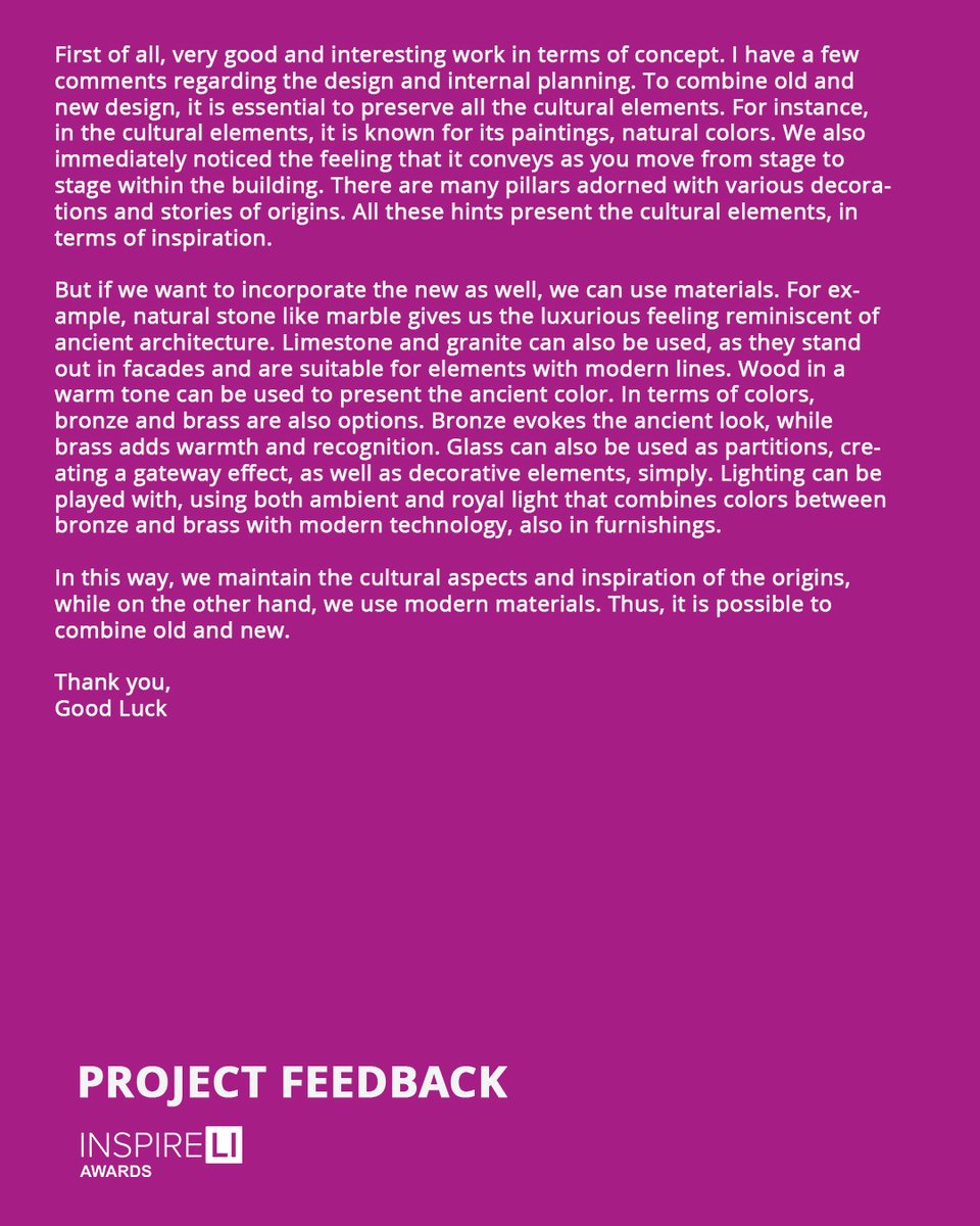 📚INSPIRELI EDUCATION JURY FEEDBACK

Read more: inspirelieducation.com/en/detail/6959/

• Advisor: Rasha Mansour
• Student:  Sohaila Fawzi
• Project: Commerical Headoffice