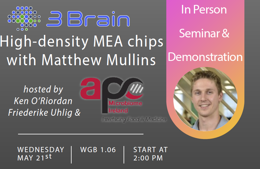 Excited to host Matthew Mullens from <a href="/3Brain/">3Brain AG</a> at <a href="/UCC/">UCC Ireland</a> today to learn about their high-density multielectrode arrays. If you are in Cork, please come along 
<a href="/Pharmabiotic/">APC Microbiome Ireland</a> <a href="/kjdoriordan/">Kenneth J.O'Riordan</a>