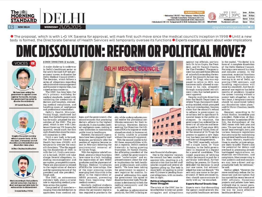TheMorningStandard (@themornstandard) on Twitter photo The DMC has long been the cityβs primary watchdog for medical standards tasked with validating the credentials of doctors and hospitals, overseeing medical compliance, and handling cases of negligence and professional misconduct. What next ? Report by <a href="/AshishOnGround/">Ashish Srivastava</a> The DMC has long been the cityβs primary watchdog for medical standards tasked with validating the credentials of doctors and hospitals, overseeing medical compliance, and handling cases of negligence and professional misconduct. What next ? Report by <a href="/AshishOnGround/">Ashish Srivastava</a>