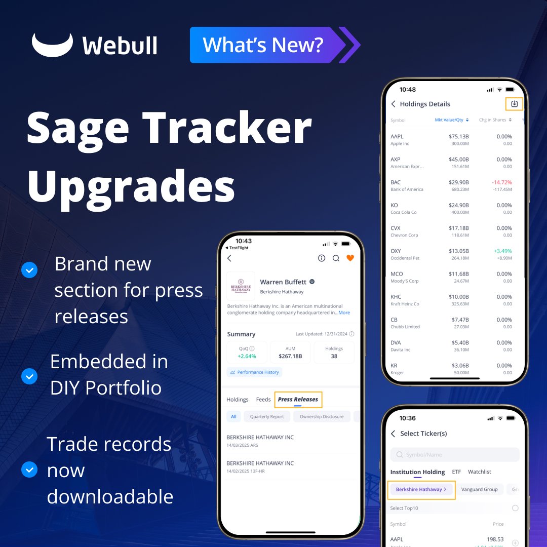 We have recently made some upgrades to the Webull App! Check out the new additions to Sage Tracker today. 💙 🐃