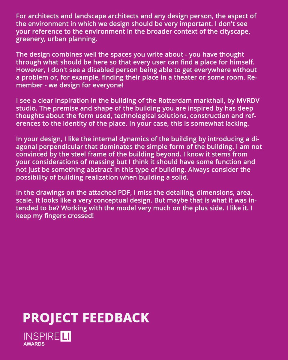 📚INSPIRELI EDUCATION JURY FEEDBACK

Read more: inspirelieducation.com/en/detail/6016/

• Advisor: Agnieszka Chudy
• Student:  Dana Aburabi
• Project: Student culture center

#architecture
#inspireliawards
#amazingarchitecture

#architecturestudent #architecturestudents