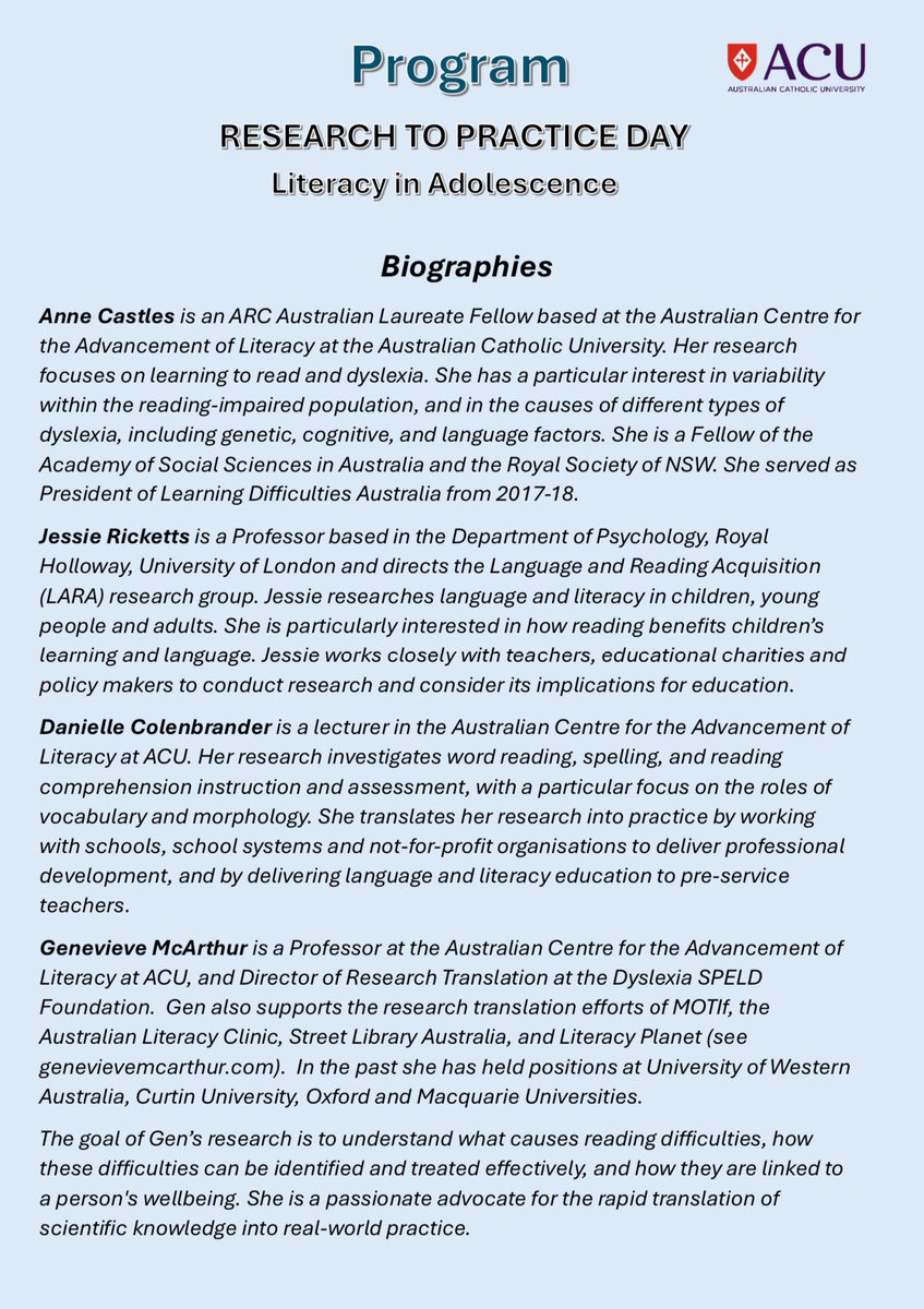 Australian Centre for the Advancement of Literacy (@adv_literacy) on Twitter photo 🚨Free event alert🚨
Are you:
✅Interested in learning more about literacy in adolescence?
✅In Sydney on June 12th?
Register below for our next research to practice day event by May 26th, feat. <a href="/annecastles/">Anne Castles</a>, <a href="/ricketts_lara/">Jessie Ricketts, moving to @rickettslara.bsky</a>, <a href="/dccolen/">Danielle Colenbrander</a>, & Gen McArthur👇🏽👇🏽
tinyurl.com/4crpkyhy 🚨Free event alert🚨
Are you:
✅Interested in learning more about literacy in adolescence?
✅In Sydney on June 12th?
Register below for our next research to practice day event by May 26th, feat. <a href="/annecastles/">Anne Castles</a>, <a href="/ricketts_lara/">Jessie Ricketts, moving to @rickettslara.bsky</a>, <a href="/dccolen/">Danielle Colenbrander</a>, & Gen McArthur👇🏽👇🏽
tinyurl.com/4crpkyhy