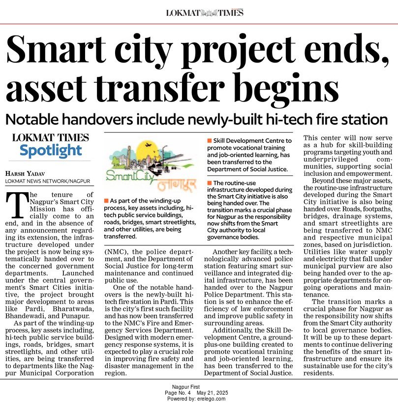 #Smartcity project ends,
asset #transfer begins #Notable #handovers include newly-built hi-tech fire station

Read: epaper.lokmat.com/articlepage.ph…

Story by: Harsh Yadav