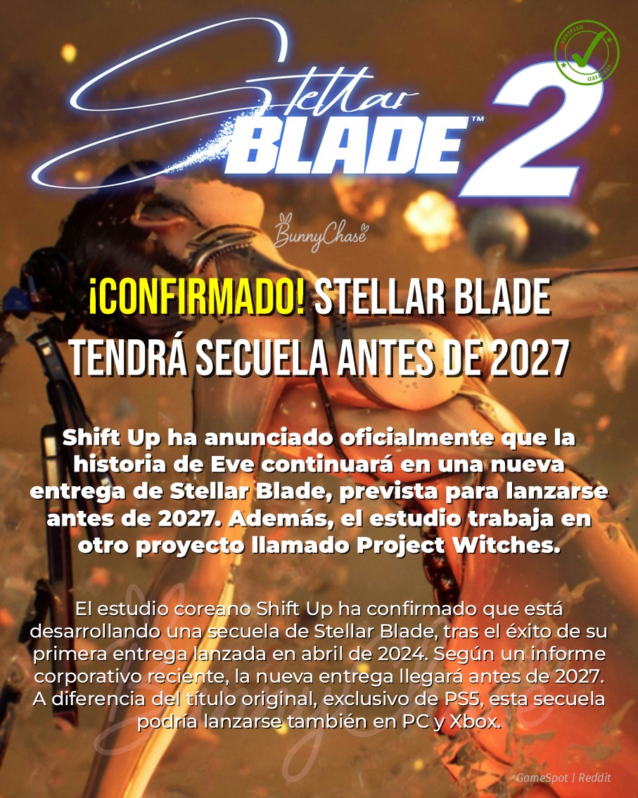 BunnyChasse's tweet photo. ¡Confirmado! Stellar Blade tendrá secuela antes de 2027 🎮✨ Shift Up también trabaja en un nuevo RPG llamado Project Witches.
#StellarBlade #StellarBlade2 #ShiftUp #ProjectWitches #GamingNews #PS5 #PCGaming #Xbox #ActionRPG #Videojuegos #NoticiasGaming #GamerGirl #BunnyChase https://t.co/JlQlZzvFLO