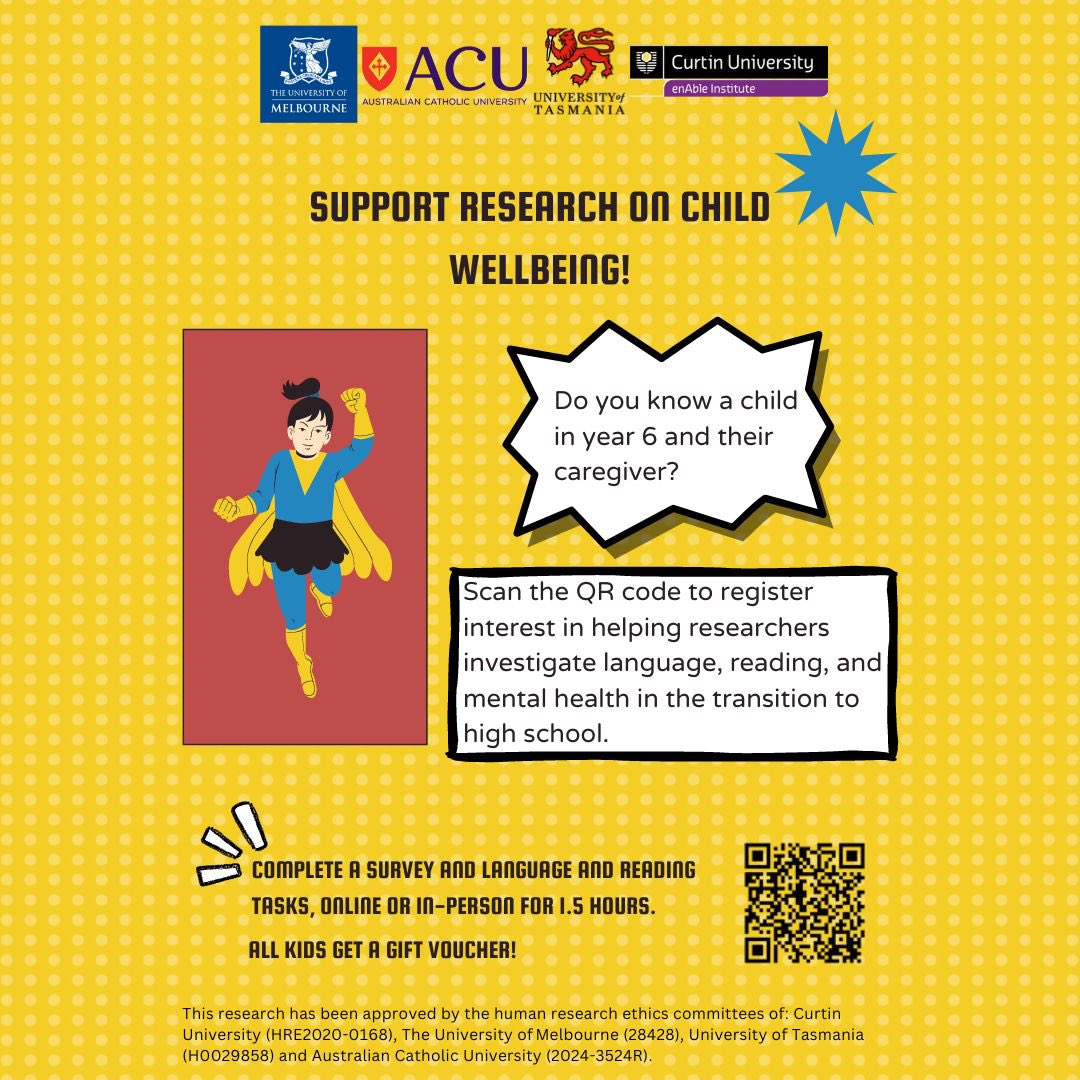 Adv_Literacy's tweet image. Are you interested in supporting research in children’s wellbeing?

Click the flyer below to learn more about how to get involved, and please share widely, especially with caregivers of children in year 6🌟