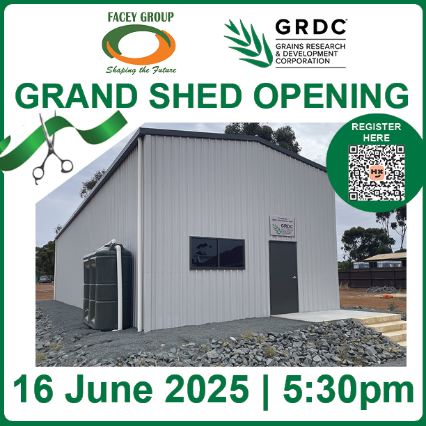 🛖 A Shed Full of Possibilities!
Big things are happening at Facey Group! 🎉
We’re officially opening the new <a href="/theGRDC/">GRDC</a>  <a href="/FaceyGroup/">Facey Group</a>  Research Shed – a space driven by grower-led research, connection, &amp; collaboration.
🗓 Monday 16 June | 🕠 5:30pm
📍 42 Wogolin Rd, Wickepin
🎟