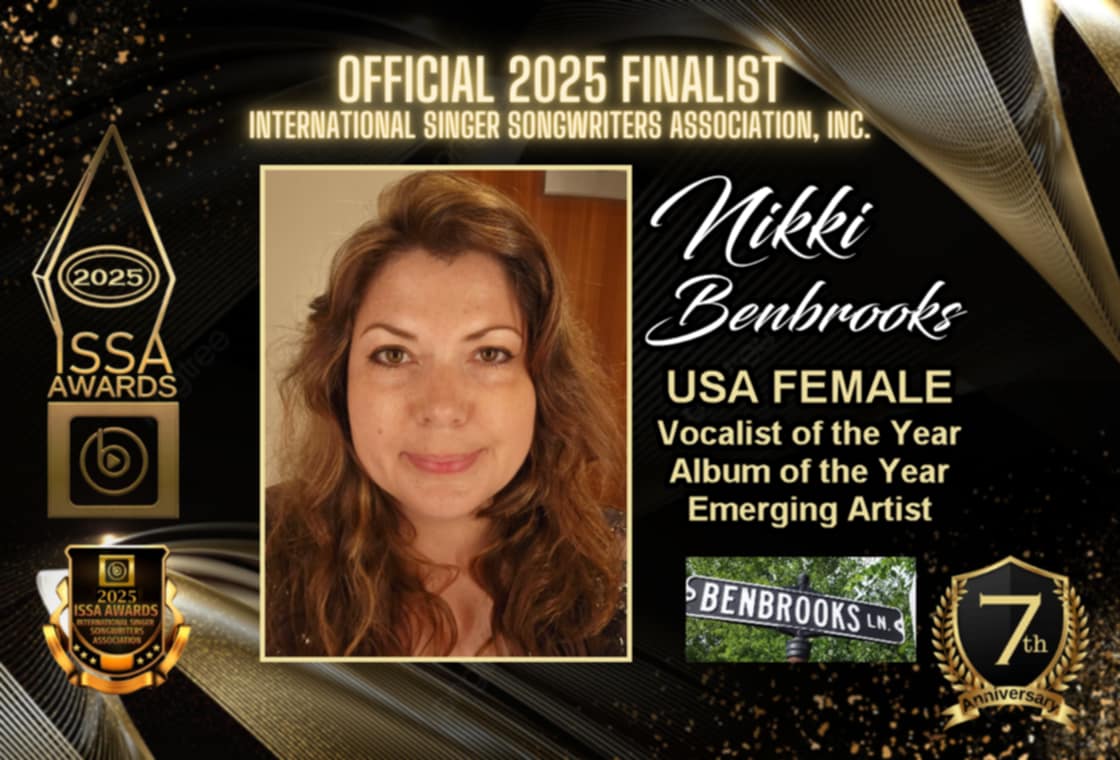 Nikki Benbrooks is a Finalist in three categories for the upcoming 2025 International Singer- Songwriter's Awards Show!
