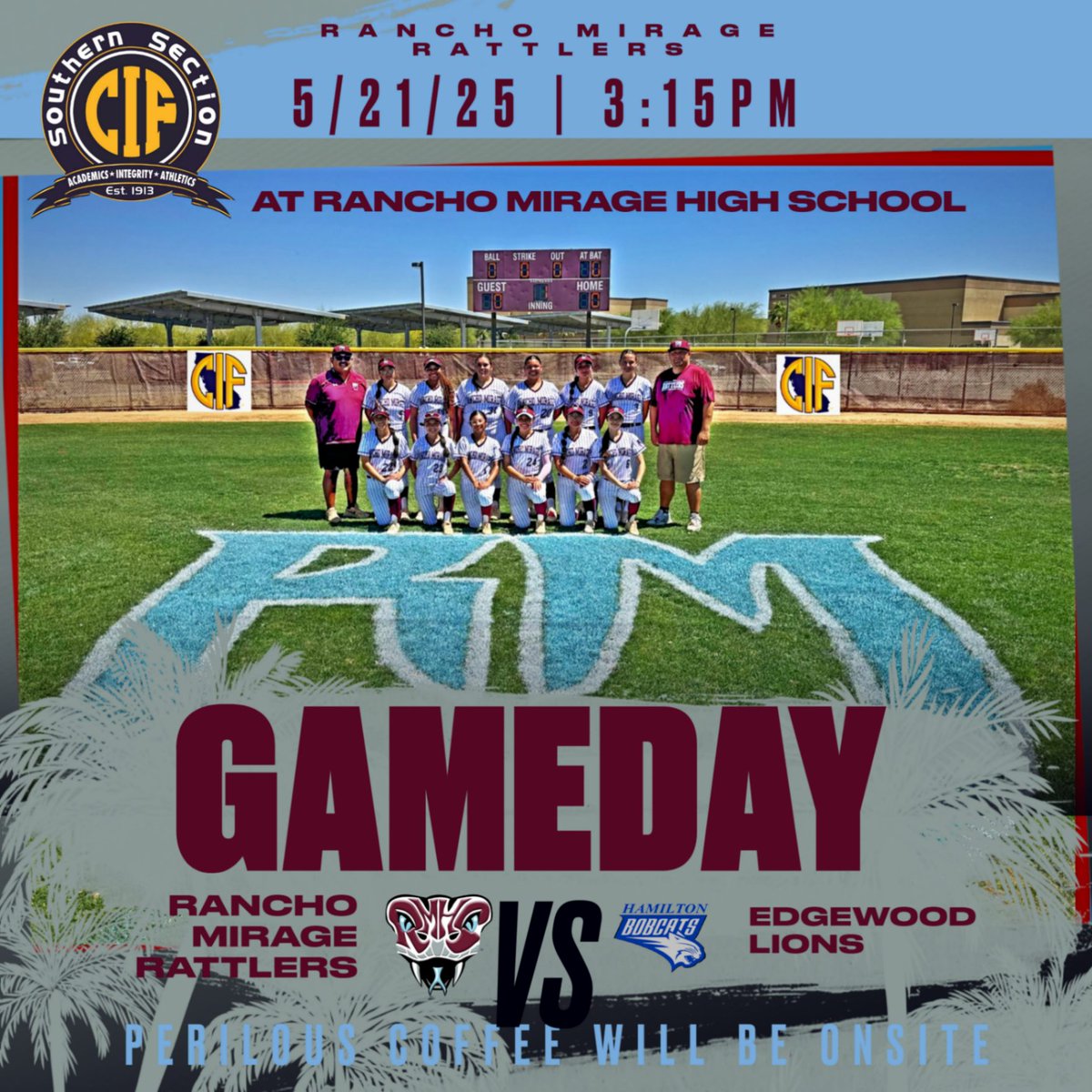 Come out Wednesday afternoon to support our Rattler Softball team as they host Edgewood HS in their CIF Quarter Final game at 3:15 PM. GO RATTLERS!!