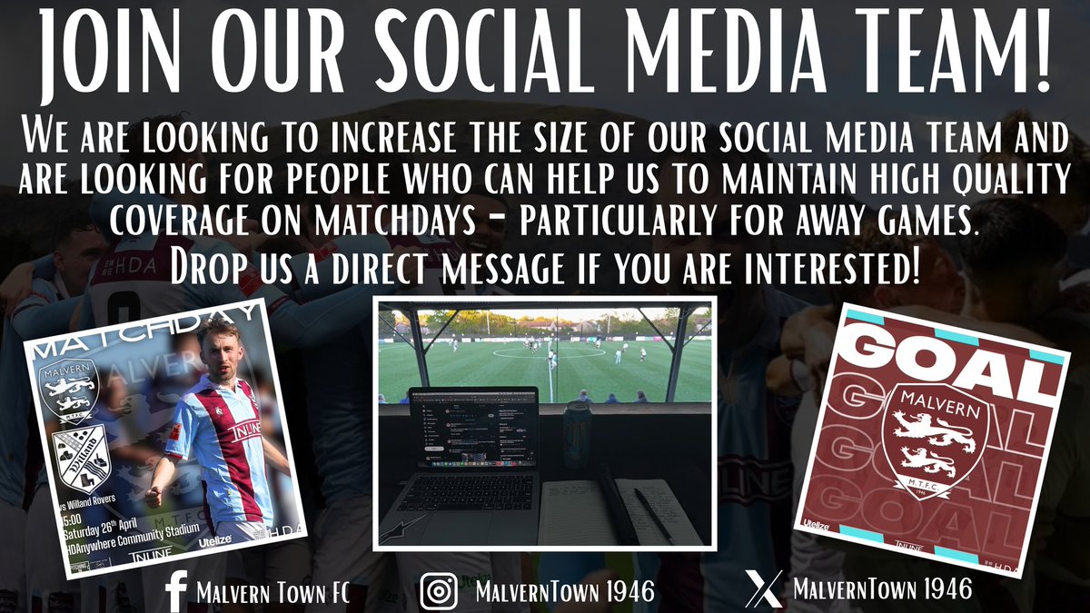 🗣️Calling all social media users🗣️

We are looking to expand our social media team to enable us to maintain high quality matchday reporting and are seeking a small number of volunteers to share the workload.

Expectations will include;
• Travelling with the squad to away games