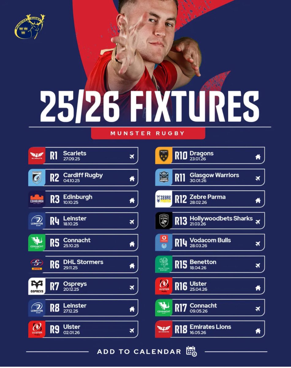 Here are Munster’s URC fixtures for next season 🗓️ 

What game are you most excited for? ✈️