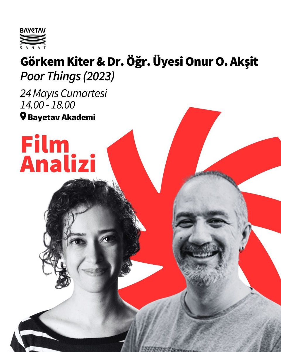 24 Mayıs Cumartesi günü, Yorgos Lanthimos’un ödüllü filmi Poor Things üzerine bir analiz gerçekleştireceğiz. Kara komedi ve fantastik türündeki bu filmi, Görkem Kiter  ve Dr. Öğr. Üyesi Onur O. Akşit eşliğinde inceleyeceğiz.

Kayıt için: forms.gle/sYYZeNZq2UoqaP…