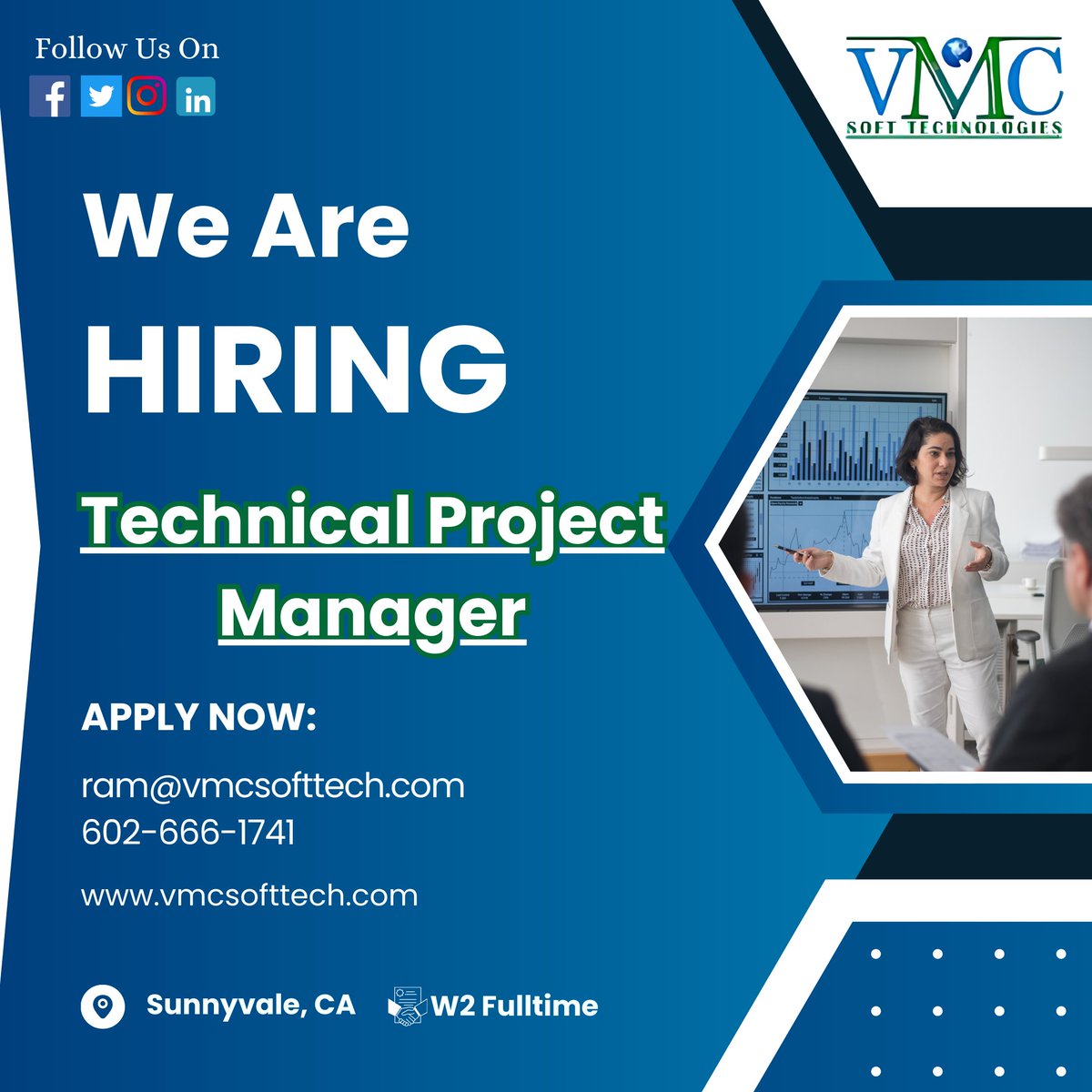 SofttechVm77312's tweet photo. VMC Soft Technologies looking for a Technical Project Manager in Sunnyvale, CA

Job Title: Technical Project Manager
Locations:Sunnyvale, CA
Contract: W2 Full-Time
For more details: ram@vmcsofttech.com/ 602-666-1741
Apply Now: https://t.co/4iUhavcZqt
#SoftwareProjectManagement https://t.co/KkLBUc44XB