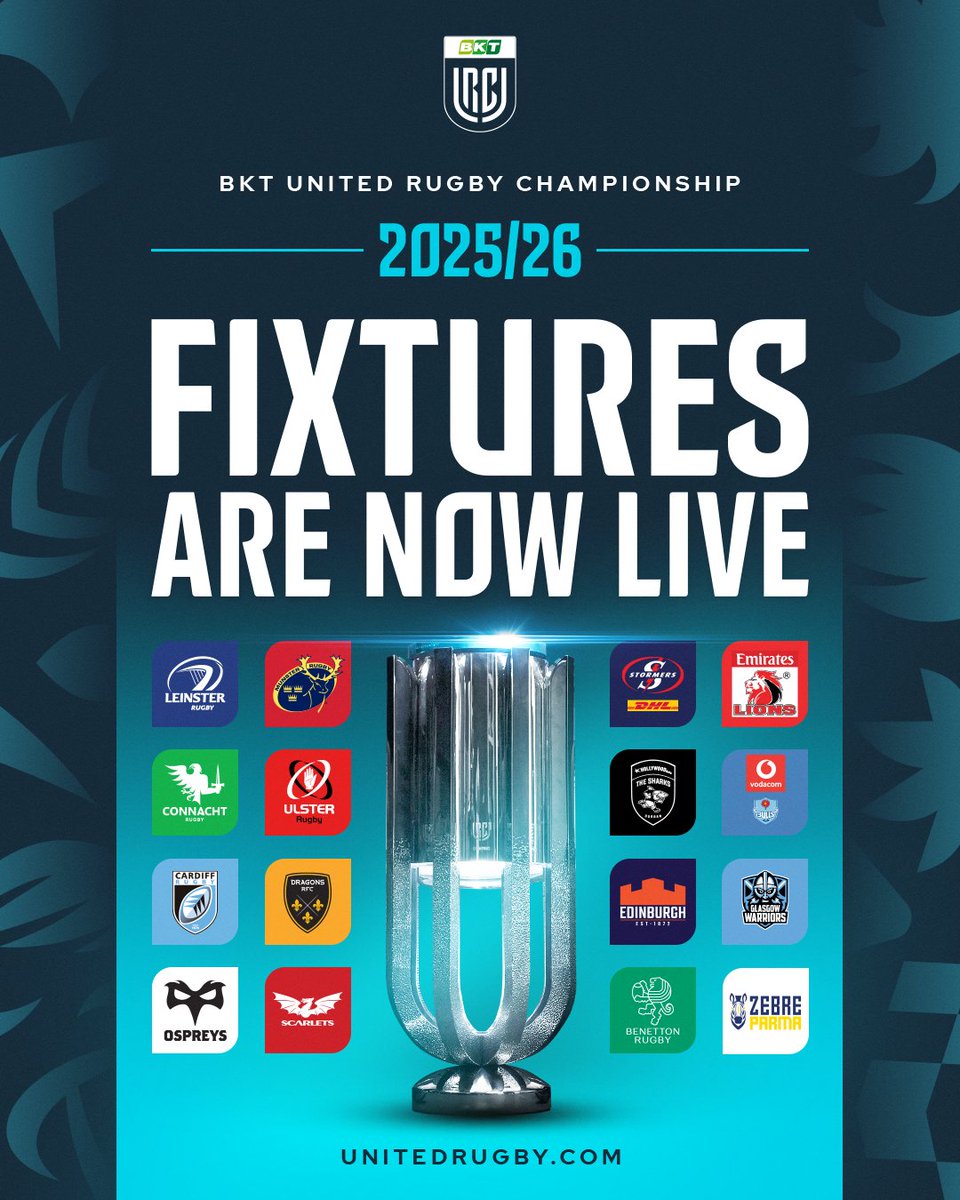 URCOfficial's tweet photo. The 2025/26 Fixtures are HERE 🙌

👉 https://t.co/I4gBkhziSD

Which game are you most excited for? 🍿

#BKTURC #URC | #URCFixtures https://t.co/WLz4cDib2n