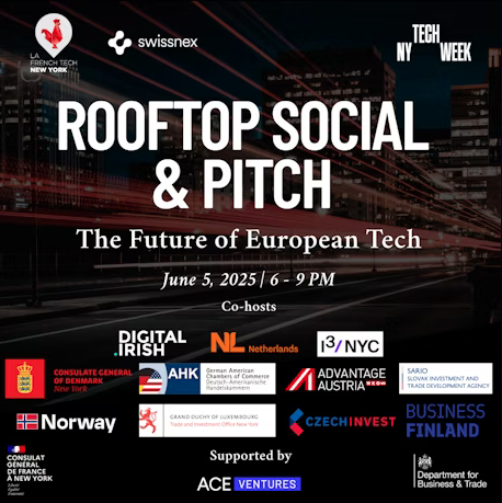Gene Murphy (@genemurphy) on Twitter photo Investors, founders, and startup ecosystem leaders — join us during NY Tech Week for a premier evening of European innovation in New York.
Co-hosted by <a href="/SwissnexBosNYC/">Swissnex in Boston and New York</a> , <a href="/FrenchTechNYC/">La French Tech New York</a> , <a href="/digitalirish/">Digital Irish</a> New York and 11 other European partners, this rooftop reception will Investors, founders, and startup ecosystem leaders — join us during NY Tech Week for a premier evening of European innovation in New York.
Co-hosted by <a href="/SwissnexBosNYC/">Swissnex in Boston and New York</a> , <a href="/FrenchTechNYC/">La French Tech New York</a> , <a href="/digitalirish/">Digital Irish</a> New York and 11 other European partners, this rooftop reception will