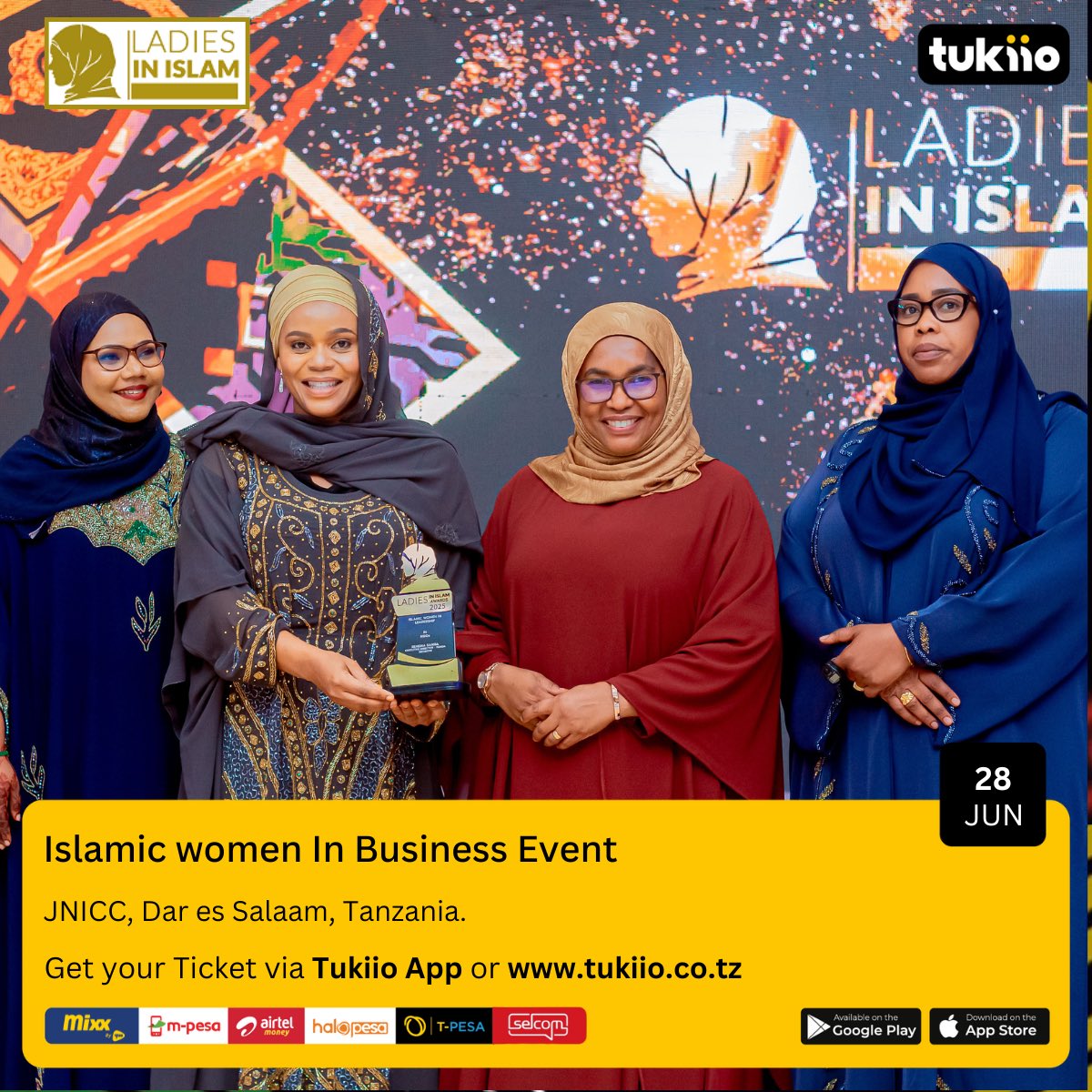 ✨Level up your business! Don't miss this opportunity to gain valuable insights, forge meaningful connections, and be inspired by leading Islamic women in the entrepreneurial world.

🧕🏽Dress Code: White &amp; Gold

🎫Click here to get your ticket⬇️
ladiesinislam.tukiio.com/event/womeninb…