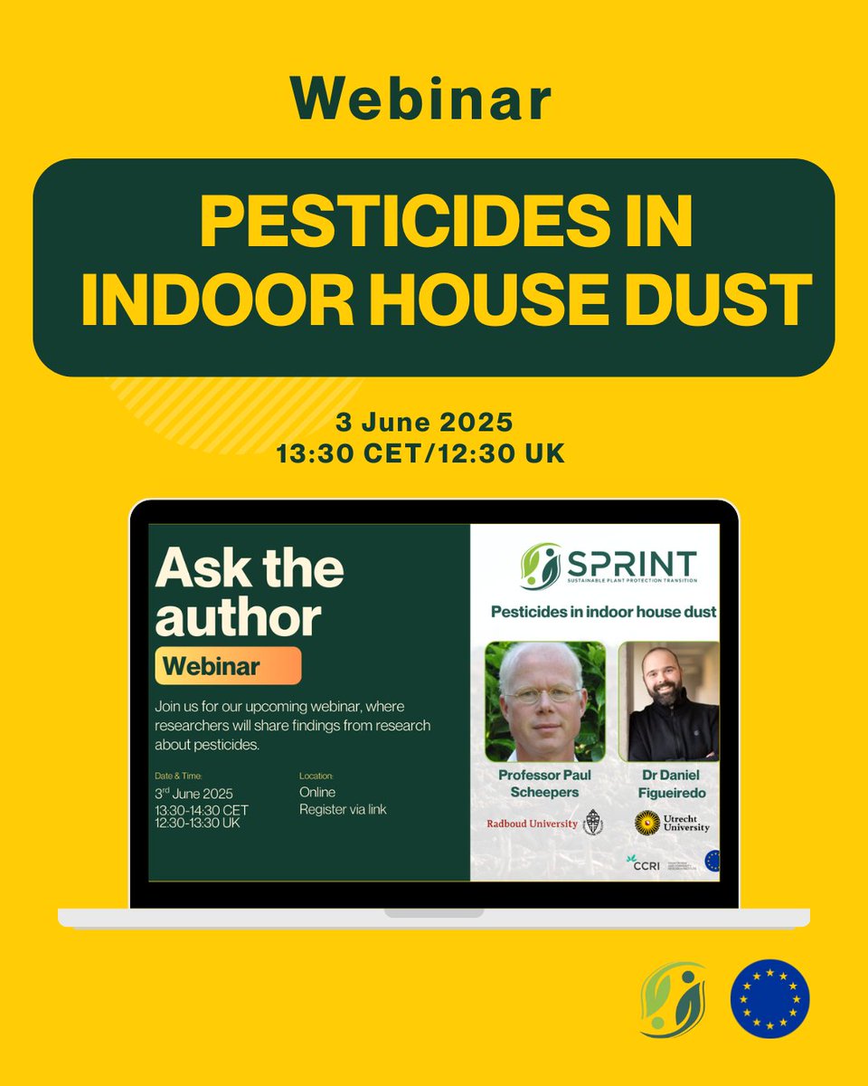 Find out whether pesticides are found in indoor house dust!

Date: 3rd June 2025
Time: 13:30-14:30 CET

Join us for the next SPRINT webinar. You will also have the opportunity to ask our authors questions about their work.

Register here: events.teams.microsoft.com/event/d662f294…