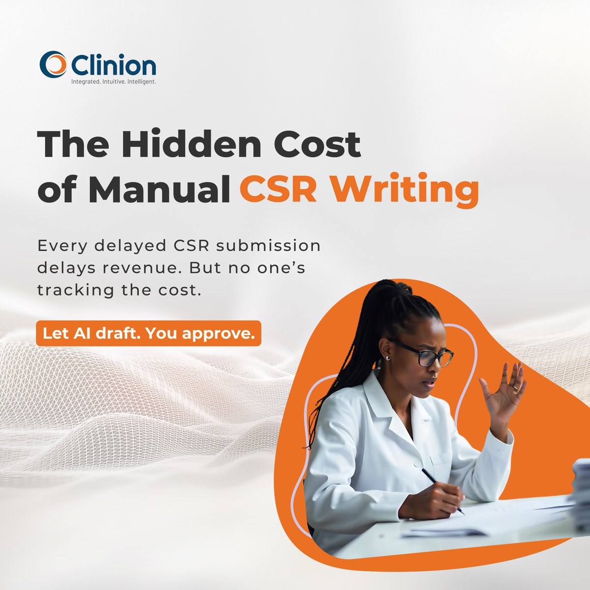 clinion's tweet image. Delayed #CSRs delay revenue. Clinion’s #AI drafts 60% of your CSR in minutes - mapping data from protocols and TLFs. Faster submissions mean faster approvals and faster revenue.
clinion.com/document-autom…

#CSRautomation #AIinClinicalTrials  #AgenticAI #ClinionInnovation #ClinionAI