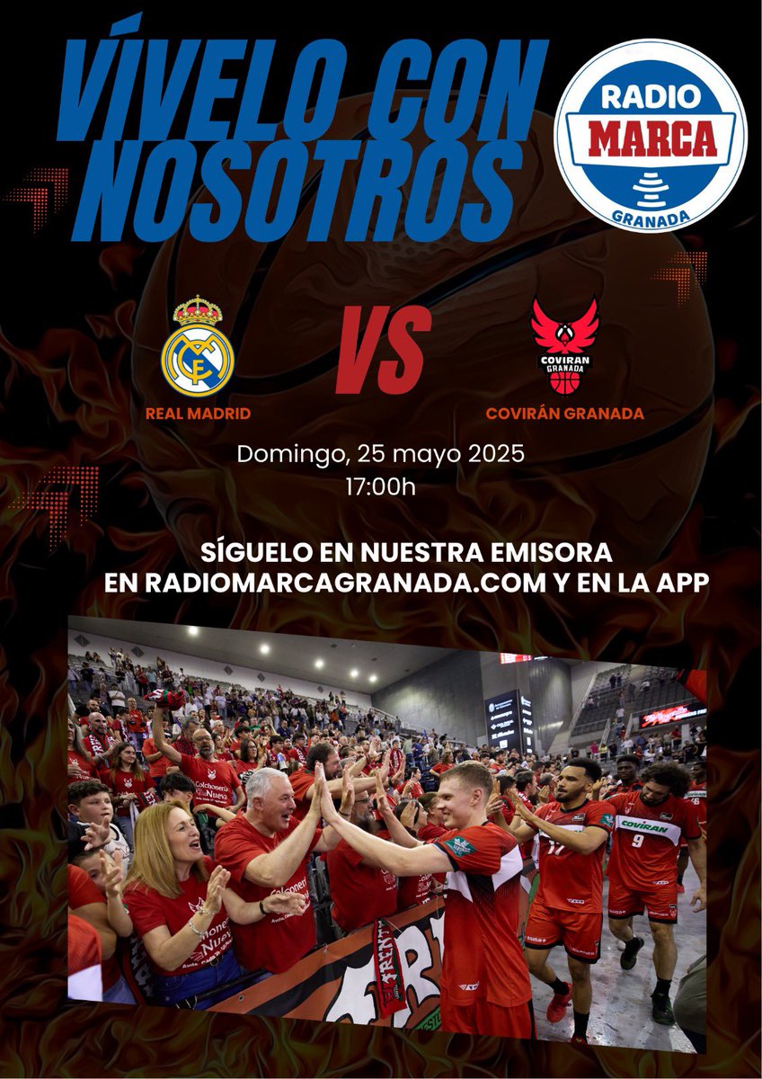 rmarcagranada's tweet photo. 🏀 ¡¡Rojinegros, queremos seguir luchando!!

🗣️ No podíamos dejar solos a las chicos de Pablo Pin. El domingo 25, a partir de las 16:45h, @mario__tj narrará el importante encuentro entre @RMBaloncesto y @CoviranGranada. 

💪🏻 Síguelo desde la emisora, app o web de @rmarcagranada. https://t.co/PN9BSPuSgf