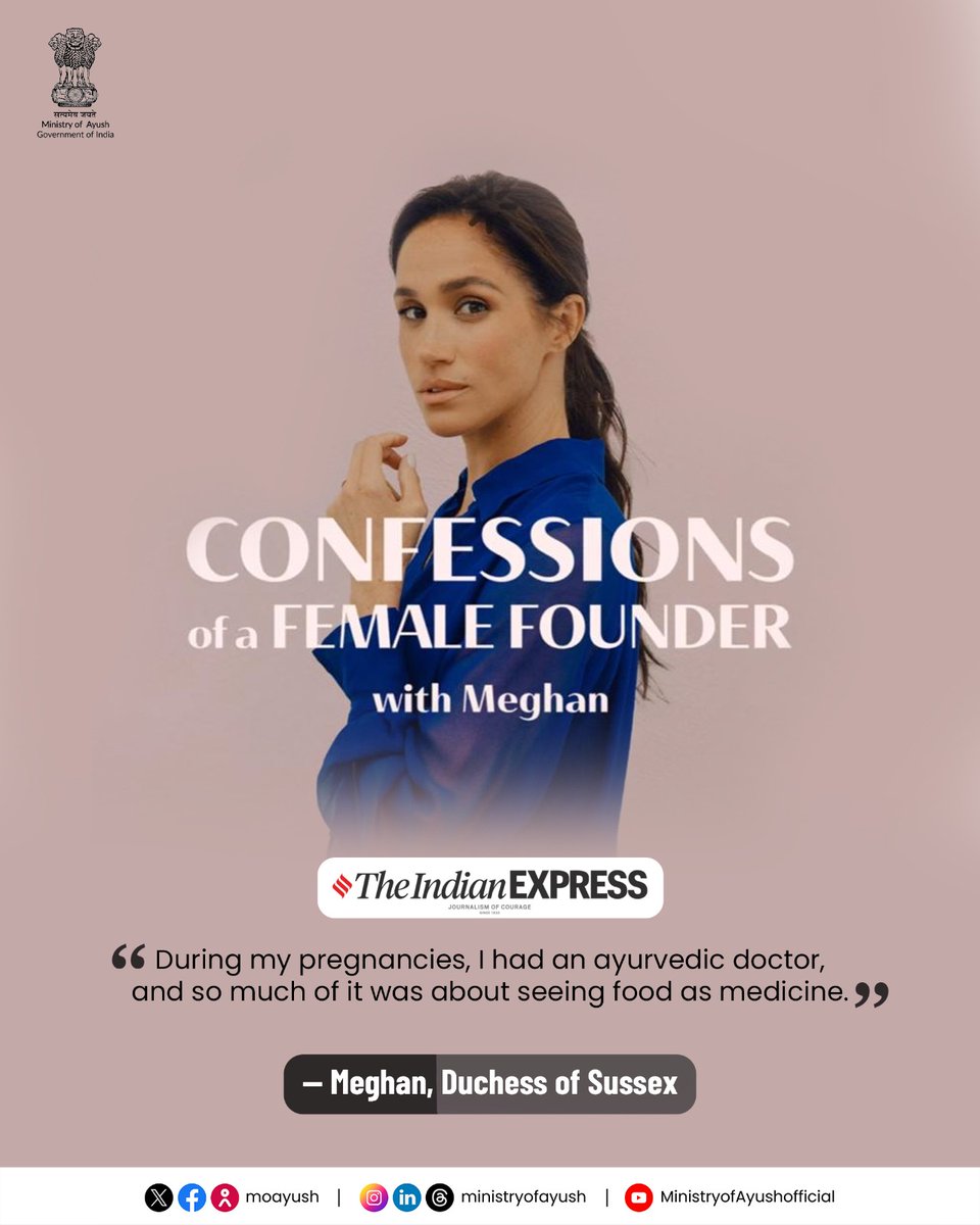 Embracing holistic wellness— As covered by The Indian Express, #MeghanMarkle revealed she turned to Ayurveda during her pregnancies, embracing food as medicine and the power of holistic wellness.

#Ayurveda <a href="/IndianExpress/">The Indian Express</a>   <a href="/mpprataprao/">Prataprao Jadhav</a> <a href="/AIIA_NDelhi/">All India Institute of Ayurveda, New Delhi</a> <a href="/mdniy/">Morarji Desai National Institute of Yoga (MDNIY)</a>  <a href="/DirectorCcryn/">CCRYN</a>