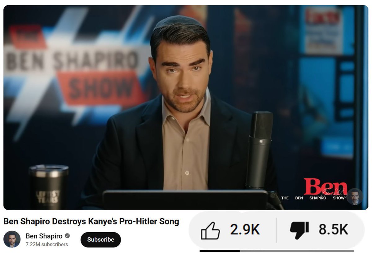 NickJFuentes's tweet photo. Ben Shapiro’s meltdown over “Heil Hitler” by Ye got 8,500 downvotes.

The top comments say that Shapiro is playing the victim and that the censorship of the song proves Ye right

The redpill is winning. https://t.co/wRkTV5V1uq