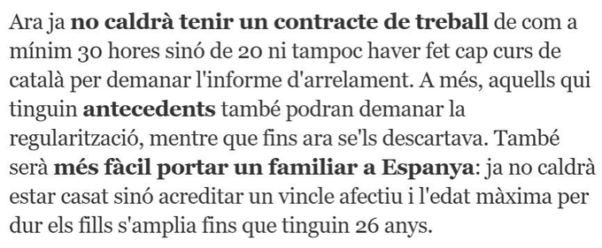 No és concebible i no té ni cap ni peus, cal blocar aquesta reforma:
- No caldrà contracte de 30h
- Es podrà regularitzar amb antecedents
- No caldrà curs de català per a l’arrelament
- Es podran portar familiars sense matrimoni
Això va molt més enllà del que pot assumir el país.