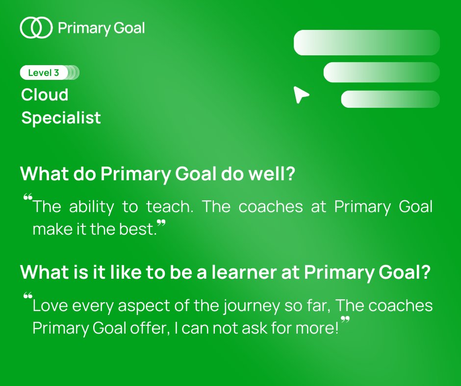 PrimaryGoalLtd's tweet image. Thinking about launching your tech career? 💻

Hear what our learners say about their journey with Primary Goal!

Take your first step 👉 hubs.li/Q03nvPT40

#CloudSpecialist #DigitalCareers #TechApprenticeship #EarnWhileYouLearn #ApprenticeshipOpportunity #FutureInTech