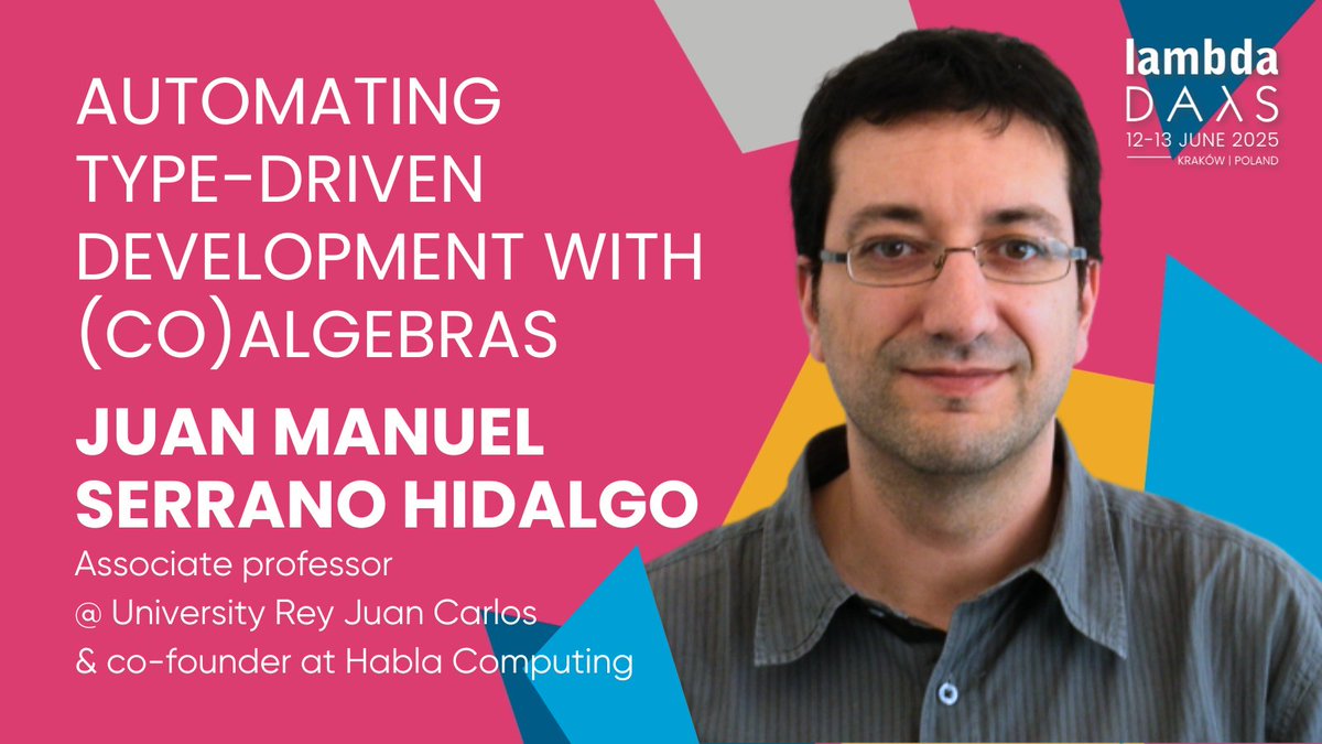 Lambda Days (@lambdadays) on Twitter photo 🚫 No LLMs needed here — just pure logic and type wizardry!
<a href="/juanshac/">Juan Manuel Serrano</a> shows how types can do the heavy lifting in your implementation. From deriving verified code to exploring recursion schemes, (co)algebras and Scala 3 macros come together in this mind-expanding talk on 🚫 No LLMs needed here — just pure logic and type wizardry!
<a href="/juanshac/">Juan Manuel Serrano</a> shows how types can do the heavy lifting in your implementation. From deriving verified code to exploring recursion schemes, (co)algebras and Scala 3 macros come together in this mind-expanding talk on
