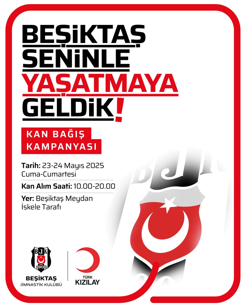 Beşiktaş Seninle Yaşatmaya Geldik!

Kan acil değil, sürekli bir ihtiyaçtır. Türk Kızılay’a ait kan bağışı toplama aracı, vatandaşlarımızın tedavilerinde kullanılmak üzere 23-24 Mayıs tarihlerinde Beşiktaş Meydan İskele tarafında 10.00-20.00 saatleri arasında kan bağışı almaya
