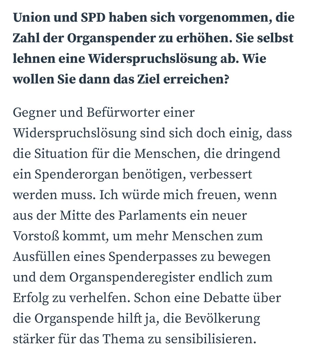 Bündnis ProTransplant (@protransplant) on Twitter photo Liebe <a href="/ninawarken/">Nina Warken</a>, Debatten helfen niemandem, wie die letzten Jahre und Jahrzehnte zeigen. Auch muss nicht die Bevölkerung adressiert werden, wenn Studien immer wieder eine positive Einstellung belegen. Unser Problem sitzt im Parlament. Wir brauchen die #Widerspruchsregelung. Liebe <a href="/ninawarken/">Nina Warken</a>, Debatten helfen niemandem, wie die letzten Jahre und Jahrzehnte zeigen. Auch muss nicht die Bevölkerung adressiert werden, wenn Studien immer wieder eine positive Einstellung belegen. Unser Problem sitzt im Parlament. Wir brauchen die #Widerspruchsregelung.
