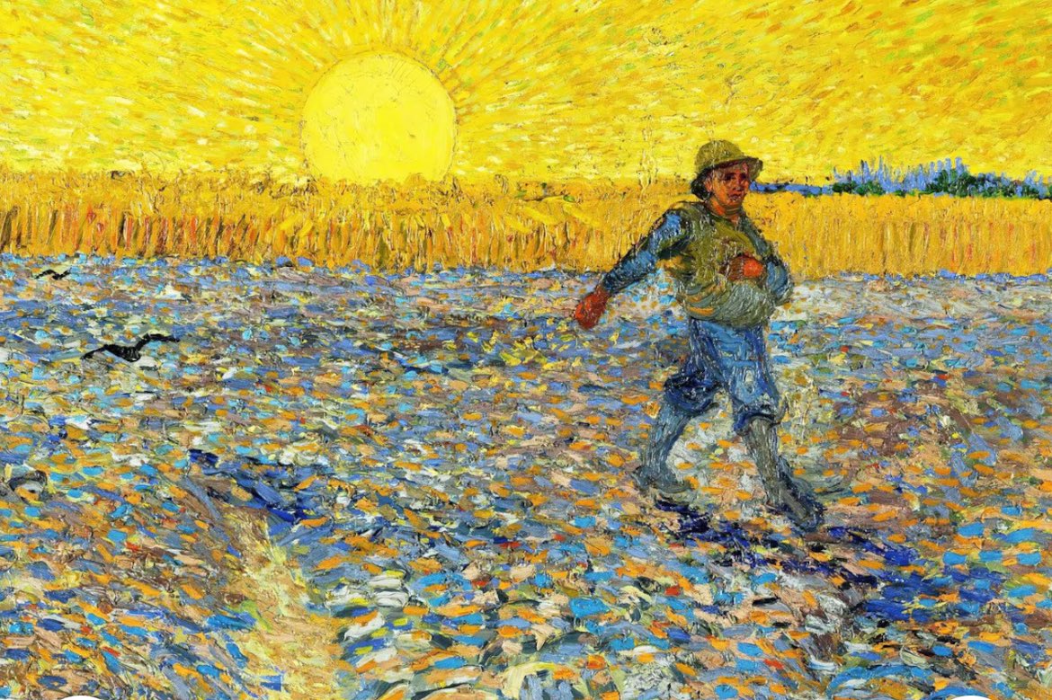“Il sole domina, 
il seminatore sta di lato,
forse per ricordarci che è Dio a muovere la storia, anche se talvolta ci sembra assente o distante. 

È il sole che scalda le zolle della terra
 e fa maturare il seme”.
#PapaLeoneXIV 
#UdienzaGenerale
