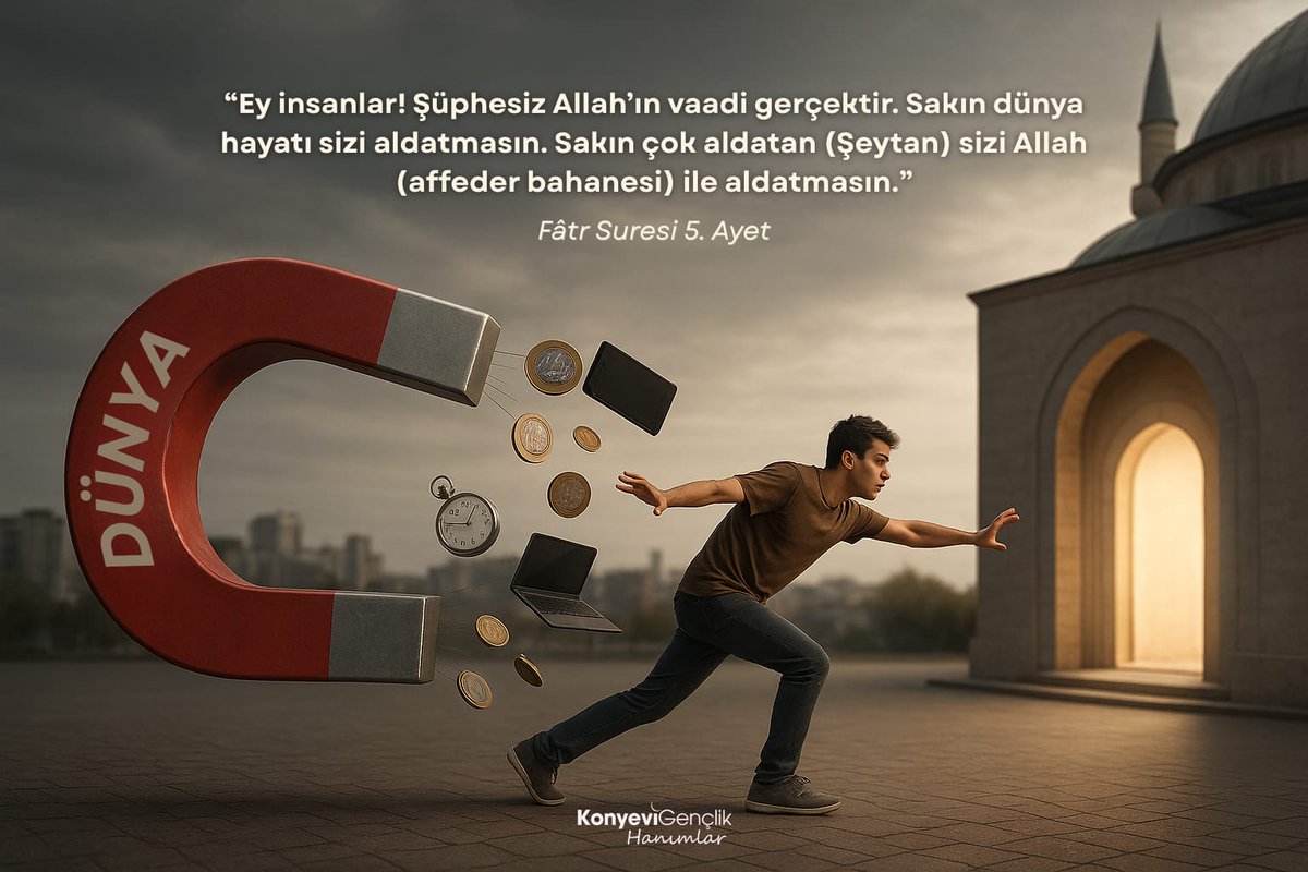 "Ey insanlar! Şüphesiz Allah'ın vaadi gerçektir. Sakın dünya hayatı sizi aldatmasın. Sakın çok aldatan (Şeytan) sizi Allah (affeder bahanesi) ile aldatmasın."

Fâtr Suresi 5. Ayet