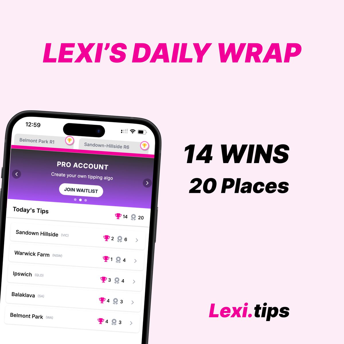 Lexi_Tips's tweet photo. Another great tipping day for Lexi!
14 wins and 20 places.

Get your tips here https://t.co/PPQCqqDgE1 and get in on the action. Use bonus code 1FREEMONTH for your first month free! https://t.co/hI6nXIcK3g