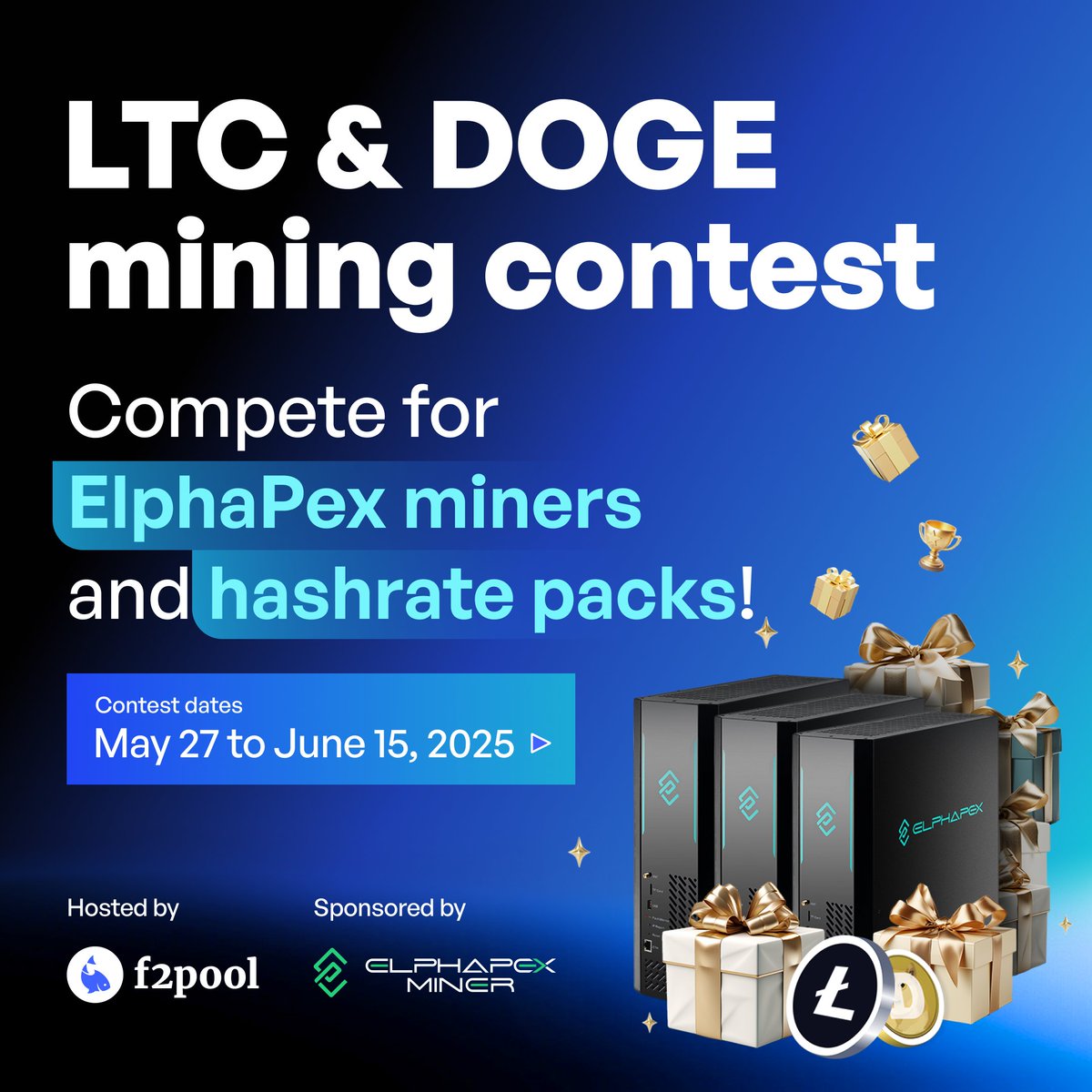 f2pool_official's tweet image. 🎉 We’re excited to announce our $LTC & $DOGE mining contest!
Join LTC merged mining at f2pool and compete for a spot in the Top 50!
🏆 Prizes include:
🔵 3 DG Home 1 machines
🔵 50 hashrate packs powered by DG 1+
Special thanks to @ElphaPex for sponsoring the contest!
🗓…